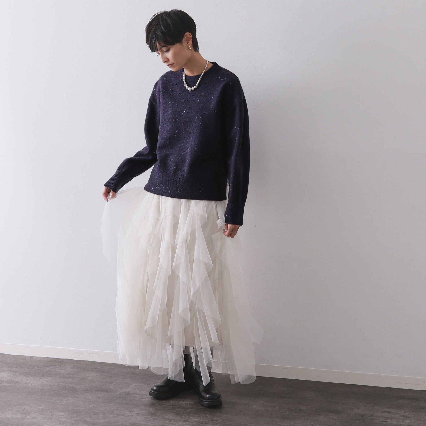 OPAQUE.CLIP「きらきらクルーミドルゲージニット【洗濯機OK】」|ニット・セーター|