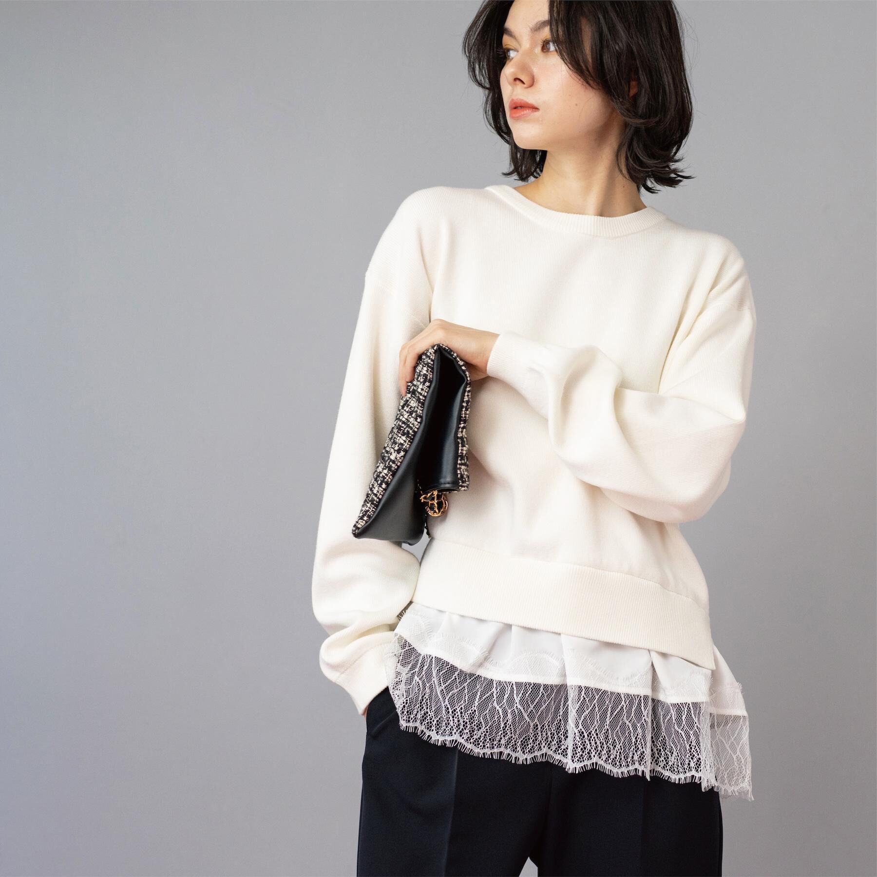 OPAQUE.CLIP「裾レースドッキングニット」|ニット・セーター|