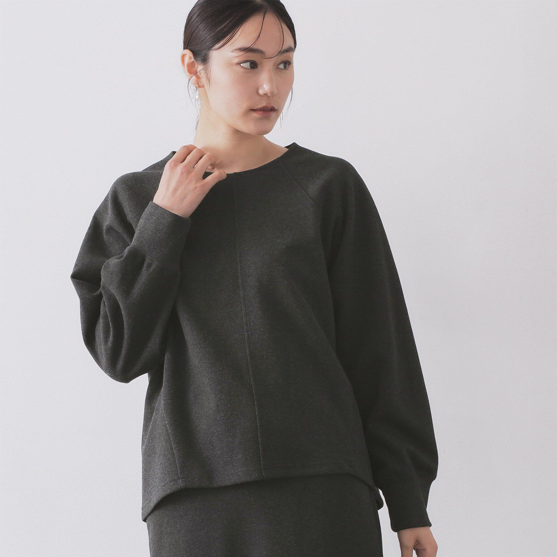 OPAQUE.CLIP「フォルムデザイントップス/セットアップ対応【洗濯機OK】」|Tシャツ・カットソー|チャコールグレー(0