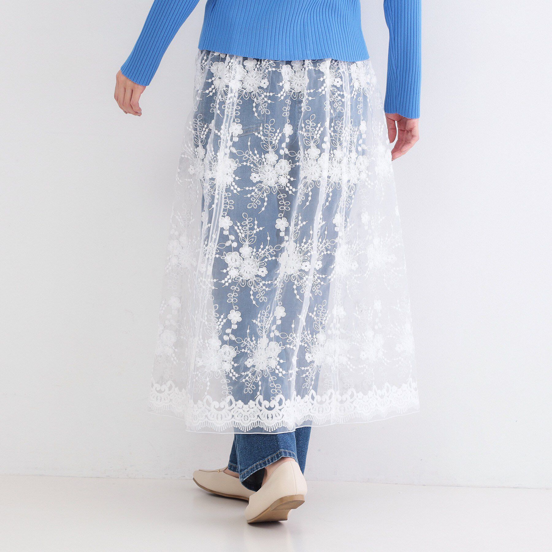 OPAQUE.CLIP「シアーレース刺繍レイヤードスカート【洗濯機OK】」|スカート|