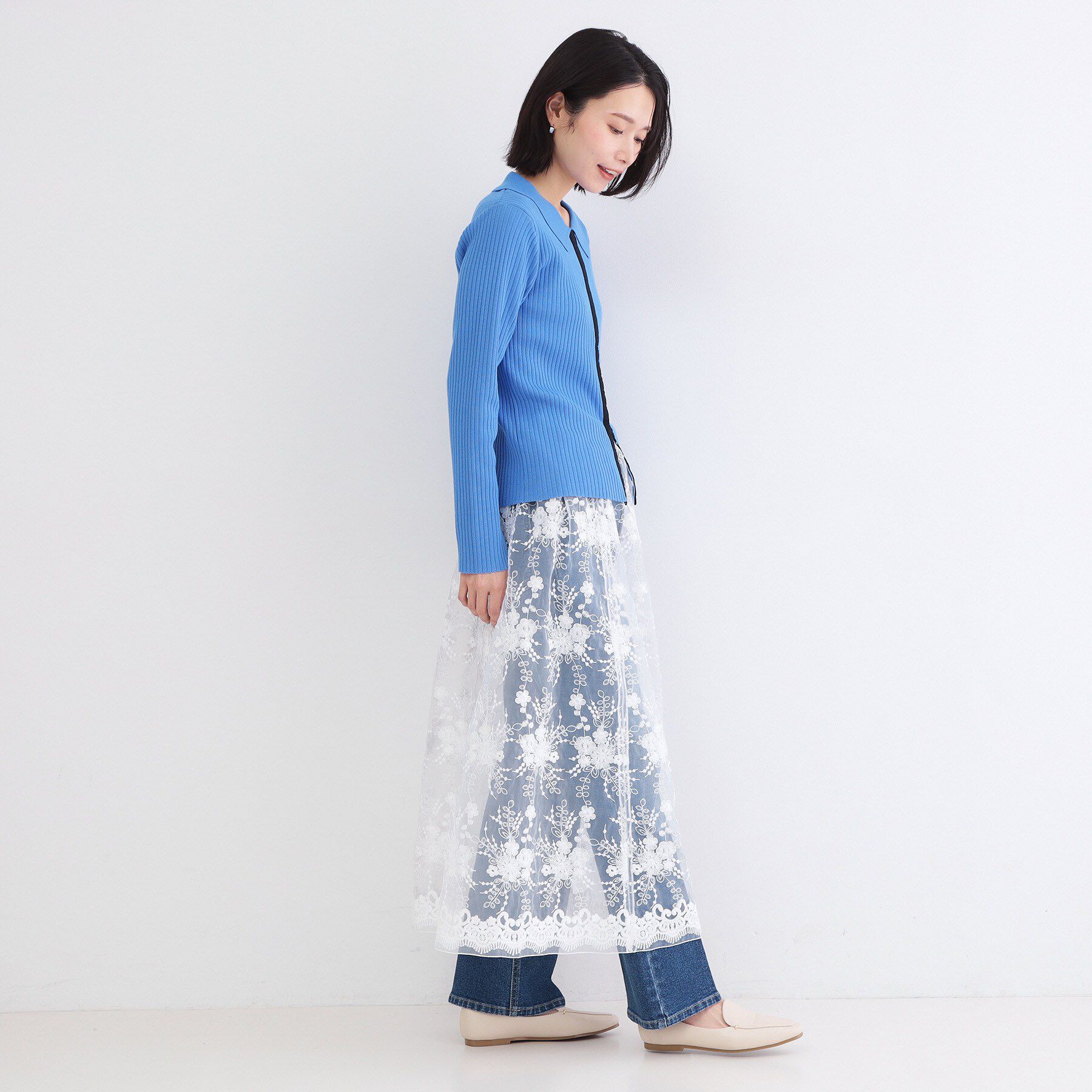 OPAQUE.CLIP「シアーレース刺繍レイヤードスカート【洗濯機OK】」|スカート|