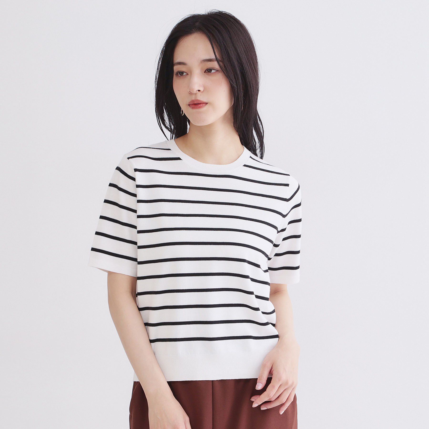 OPAQUE.CLIP「【UVケア】ハーフスリーブニット／オーガニックコットン混《洗濯機OK》」|ニット・セーター|