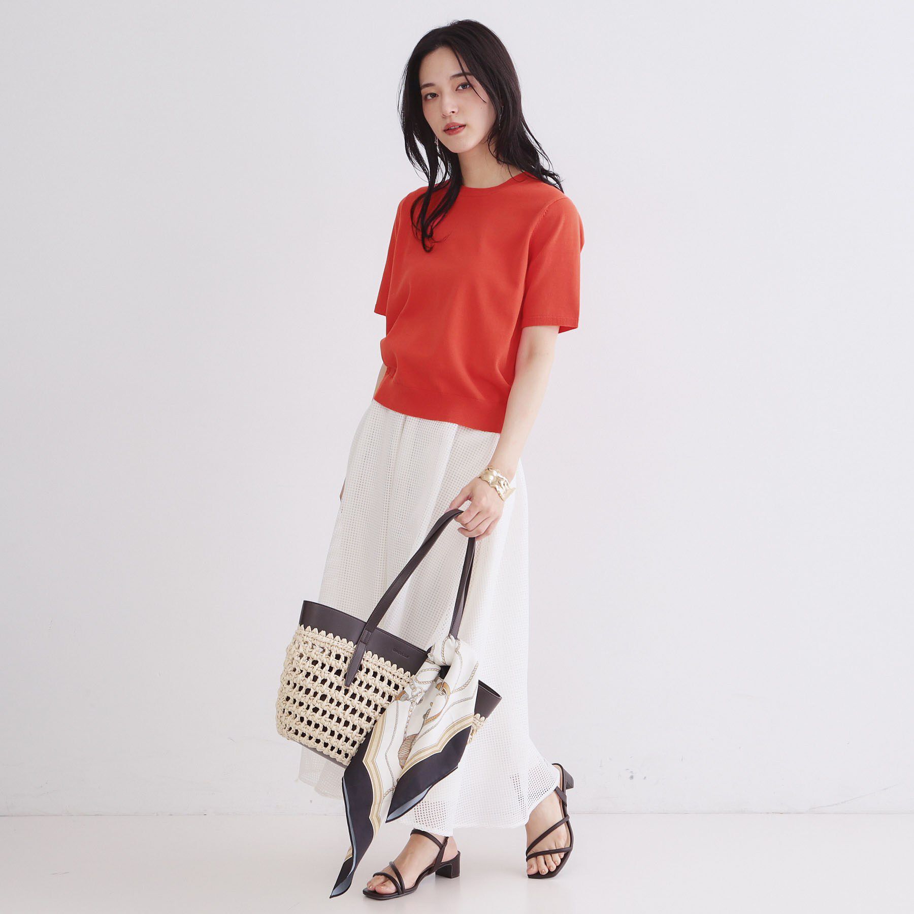 OPAQUE.CLIP「【UVケア】ハーフスリーブニット／オーガニックコットン混《洗濯機OK》」|ニット・セーター|