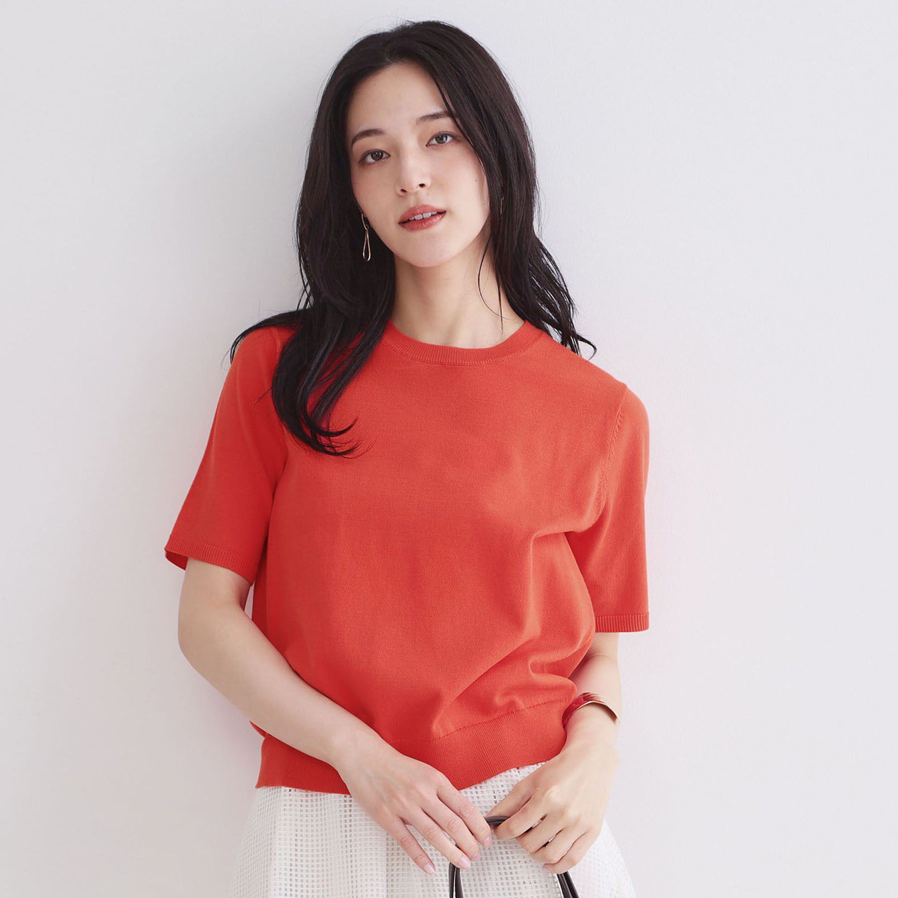 OPAQUE.CLIP「【UVケア】ハーフスリーブニット／オーガニックコットン混《洗濯機OK》」|ニット・セーター|オレンジ(067)