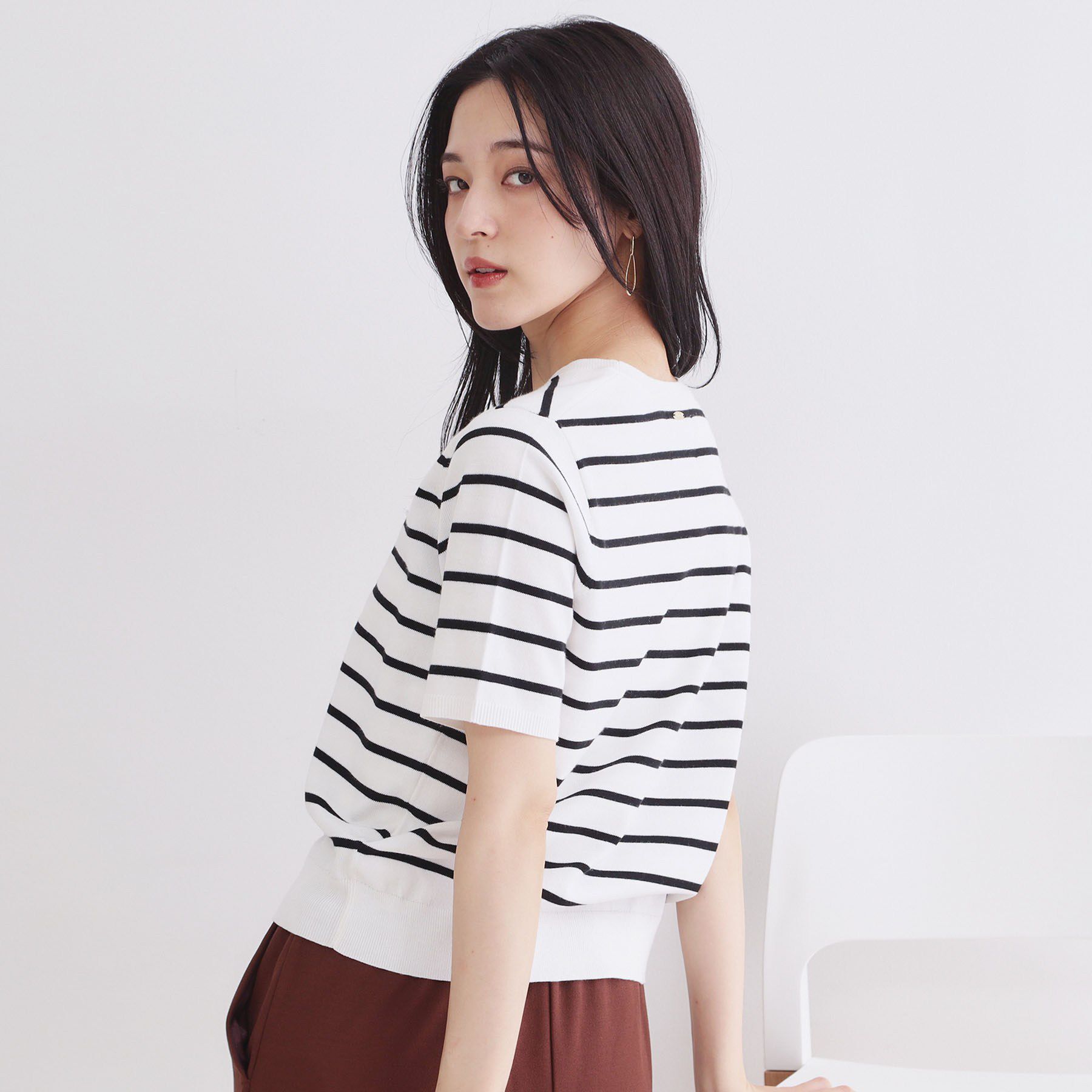 OPAQUE.CLIP「【UVケア】ハーフスリーブニット／オーガニックコットン混《洗濯機OK》」|ニット・セーター|ホワイト(301)