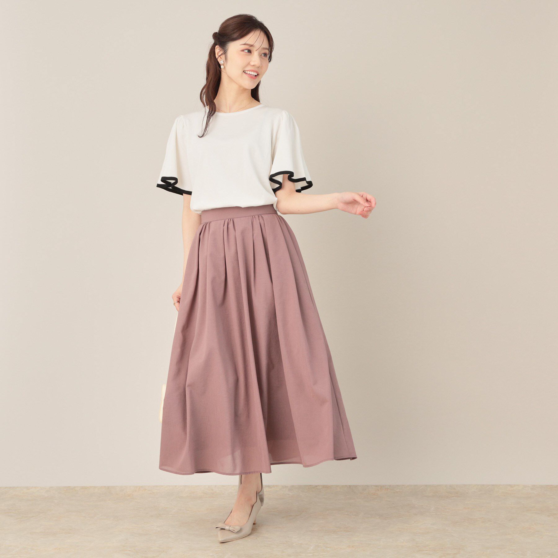 Couture broach「【フェミニン・5分袖・通勤】配色フレアスリーブニット」|ニット・セーター|