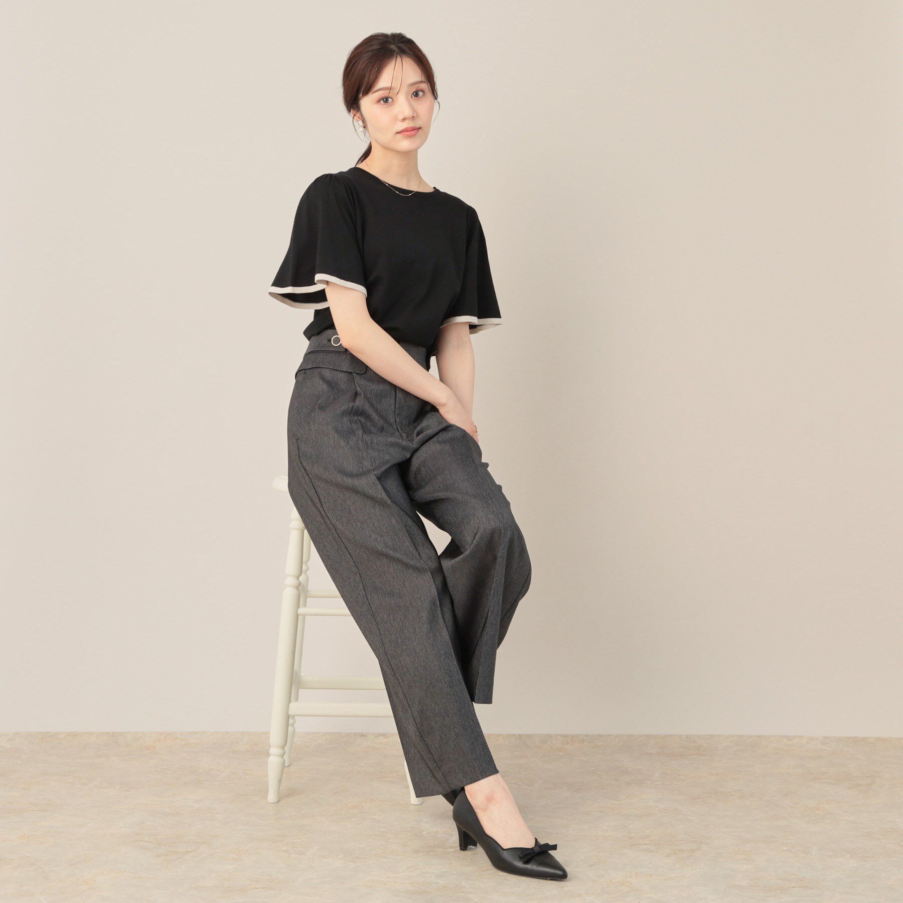 Couture broach「【フェミニン・5分袖・通勤】配色フレアスリーブニット」|ニット・セーター|