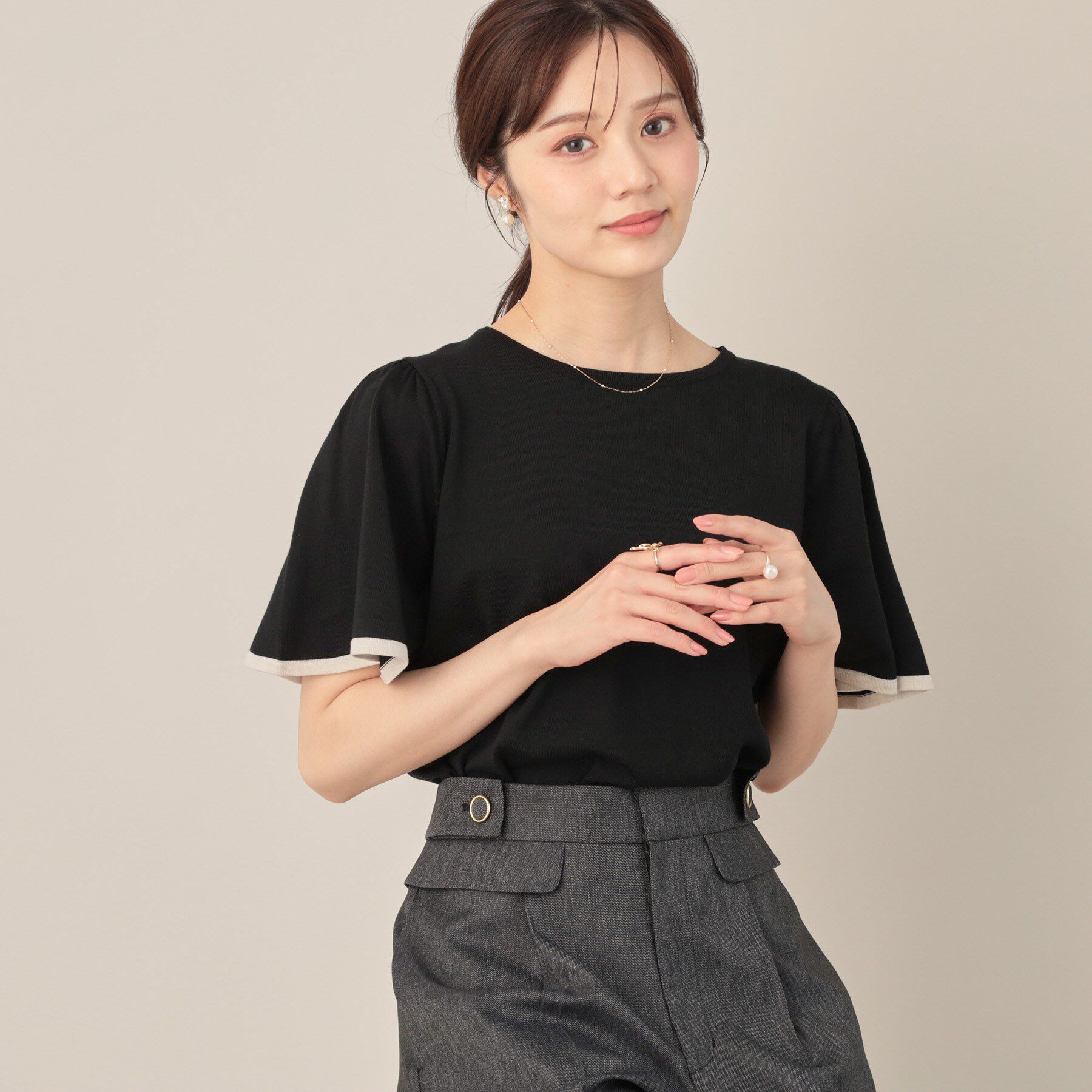 Couture broach「【フェミニン・5分袖・通勤】配色フレアスリーブニット」|ニット・セーター|