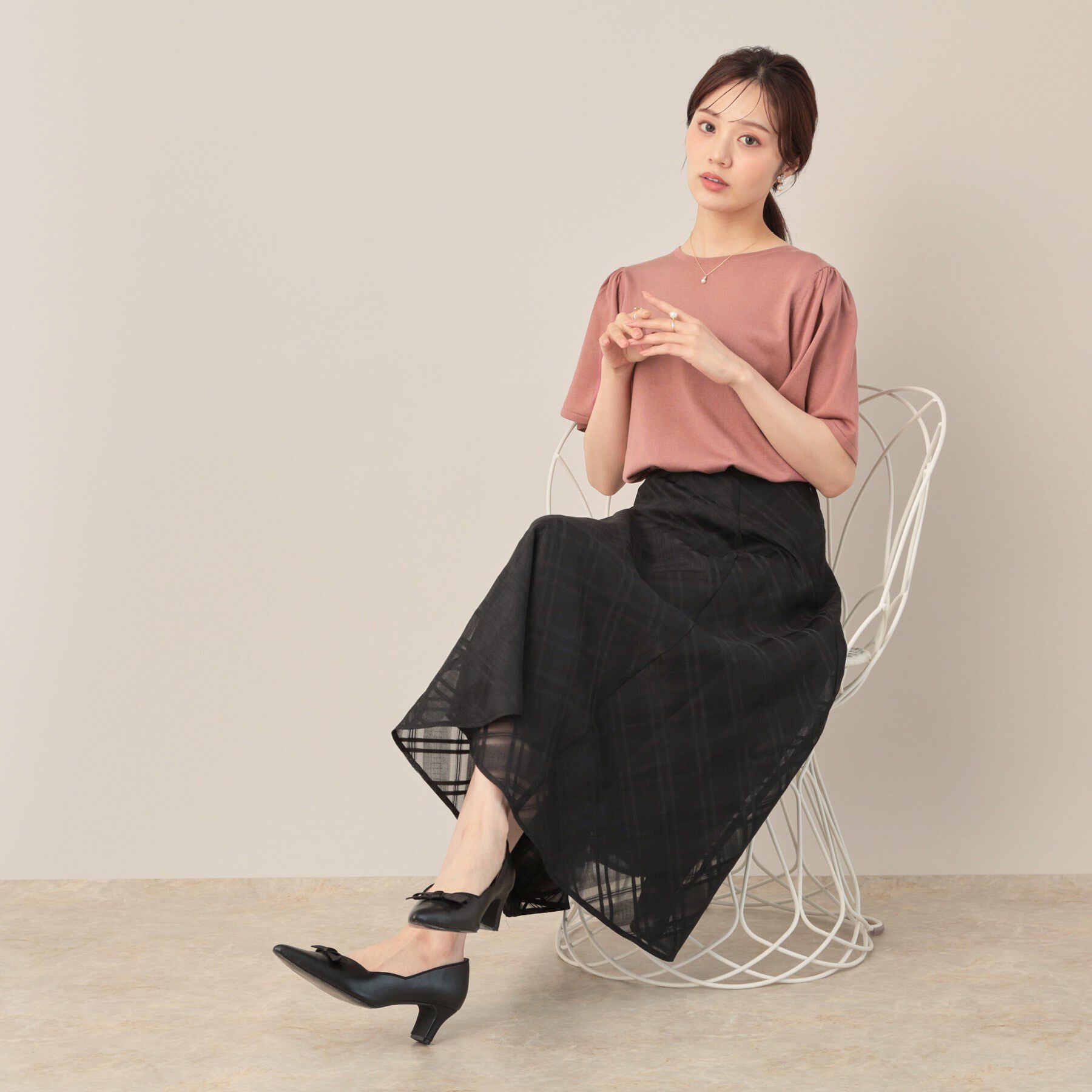 Couture broach「【フェミニン・5分袖・通勤】配色フレアスリーブニット」|ニット・セーター|