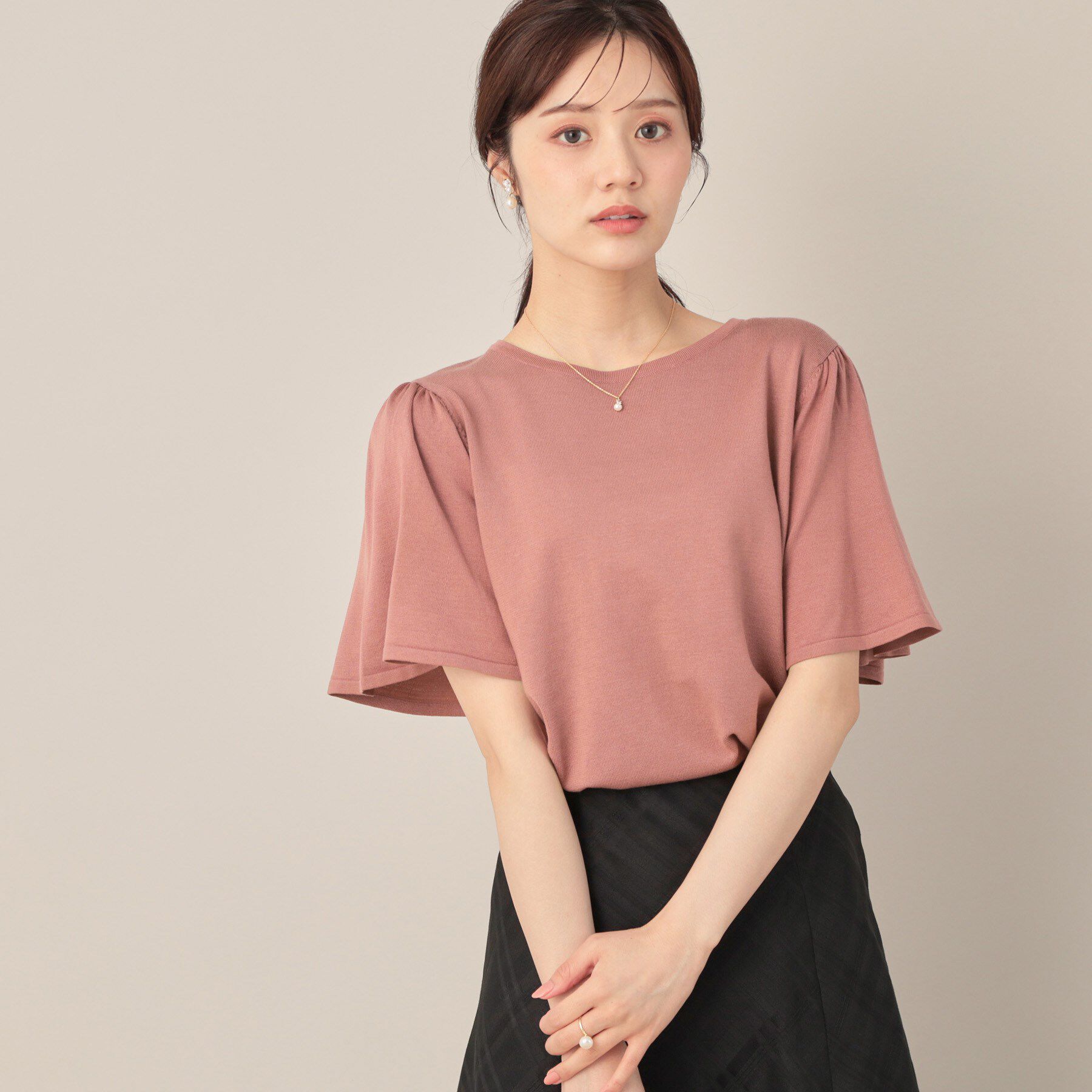 Couture broach「【フェミニン・5分袖・通勤】配色フレアスリーブニット」|ニット・セーター|