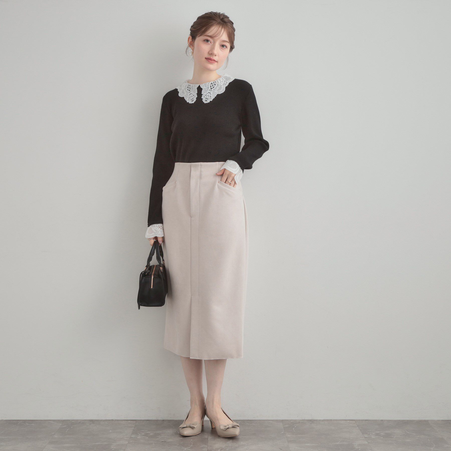 Couture broach「【着映え・フェミニン・通勤】レース衿カフス付きリブニット」|ニット・セーター|