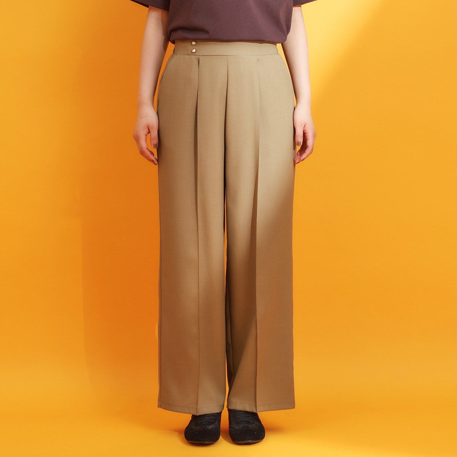 THE SHOP TK「麻調ピンタックワイドパンツ【洗濯機OK】」|その他|