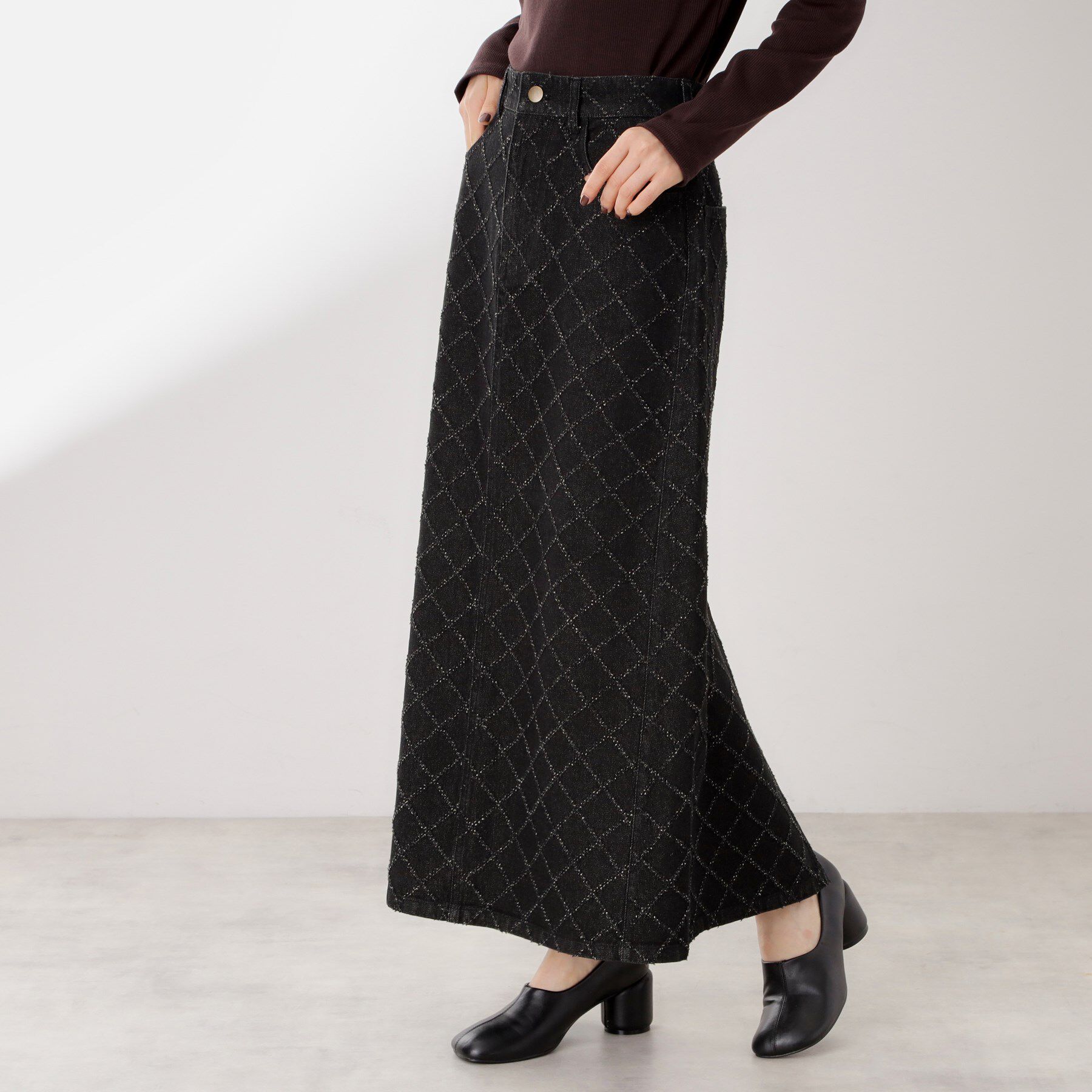 THE SHOP TK「ジャカードデニムロングスカート【洗濯機OK】」|スカート|ブラック(019)