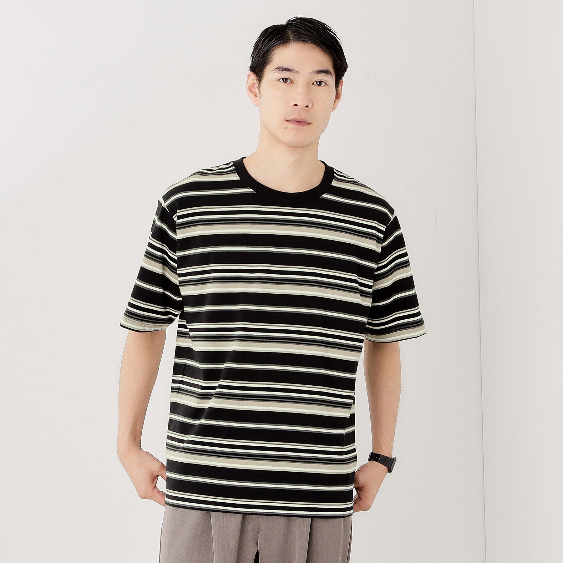 THE SHOP TK「マルチボーダープルオーバー S／S」|Tシャツ・カットソー|ブラック(319)