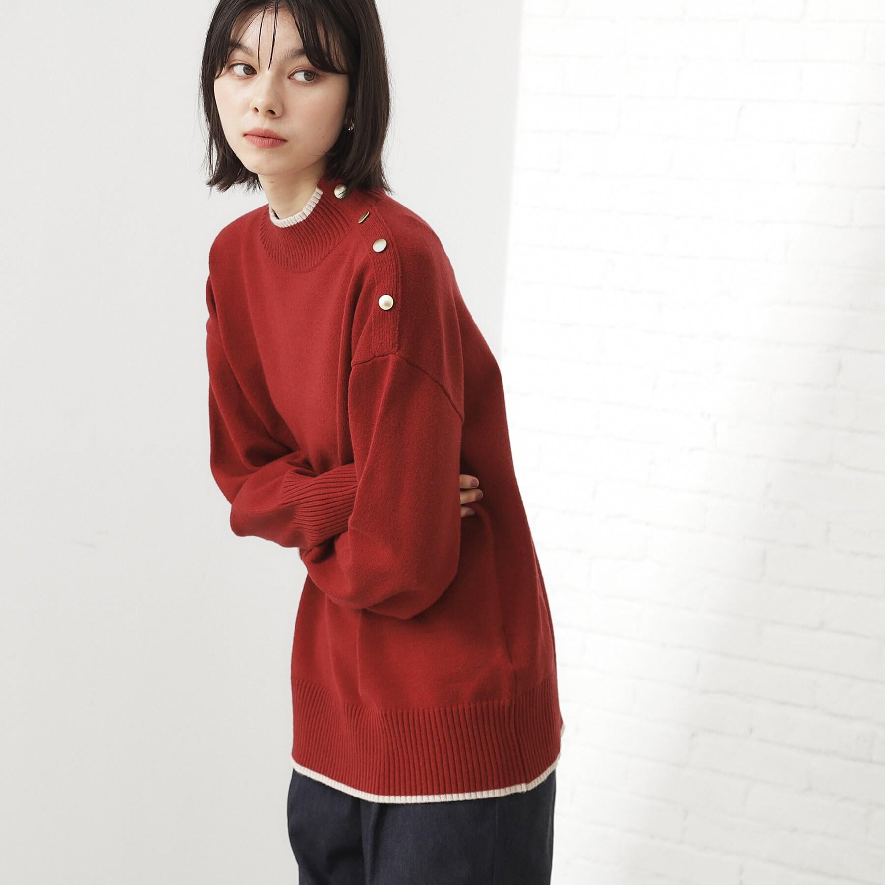 THE SHOP TK「【インしないで着られる】金ボタン ハイネックニット/毛玉になりにくい/静電気防止/洗濯機OK」|ニット・セーター|