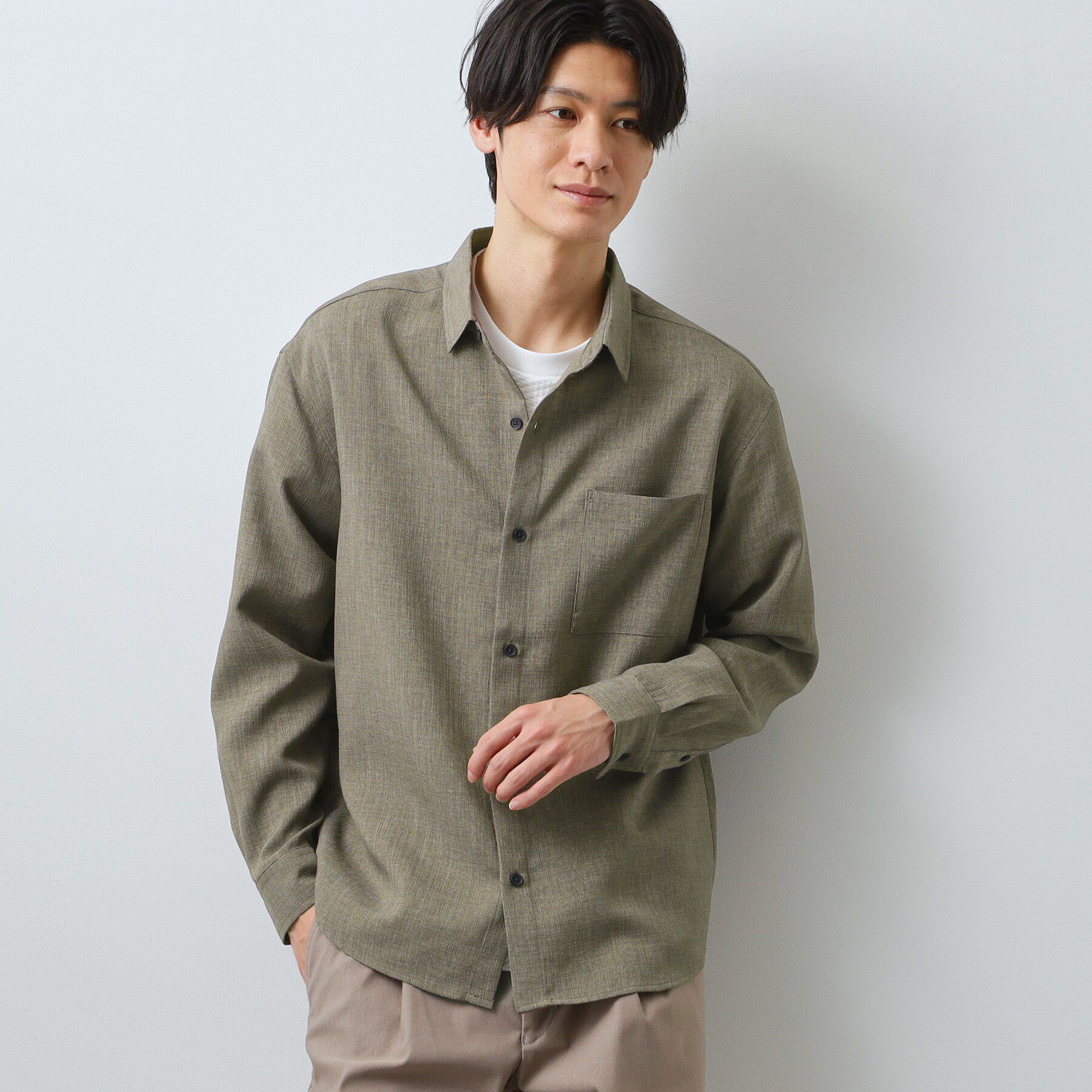 THE SHOP TK「【LINO FINE】リネンライク 長袖シャツ UVカット/イージーケア/吸水速乾/洗濯機OK」|シャツ・ブラウス|