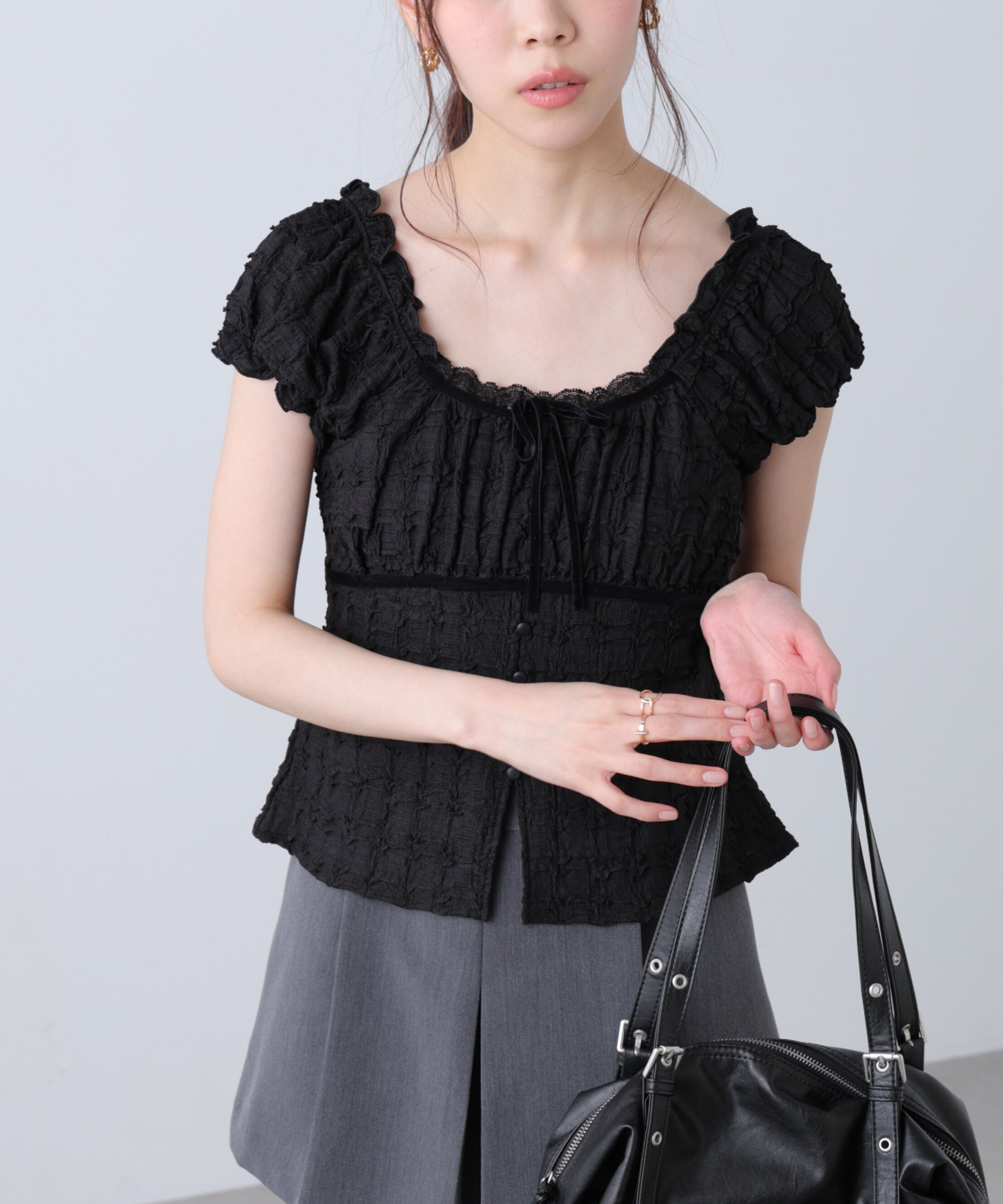  「フレンチスリーブジャガードカットソー」|Tシャツ・カットソー|