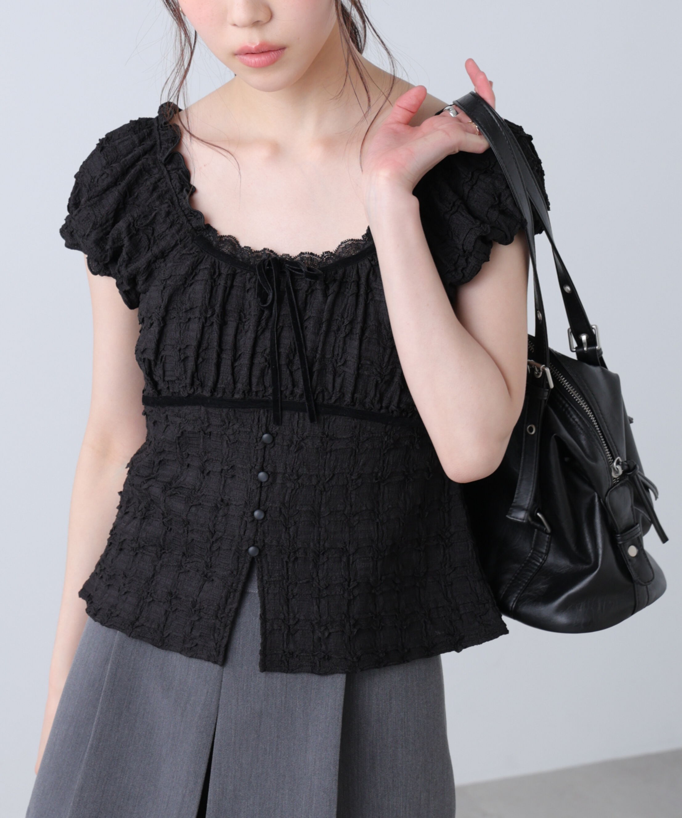  「フレンチスリーブジャガードカットソー」|Tシャツ・カットソー|