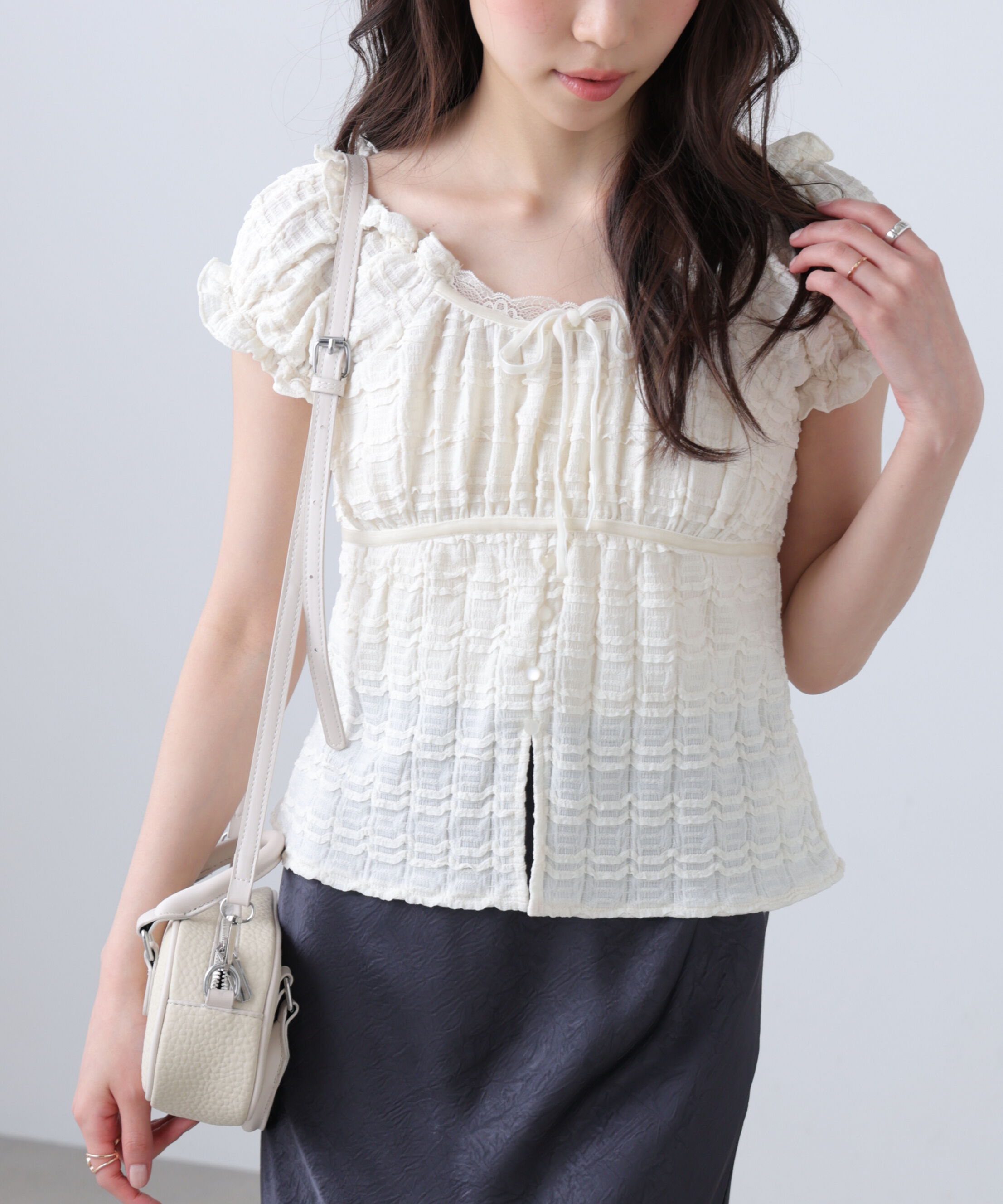  「フレンチスリーブジャガードカットソー」|Tシャツ・カットソー|オフ