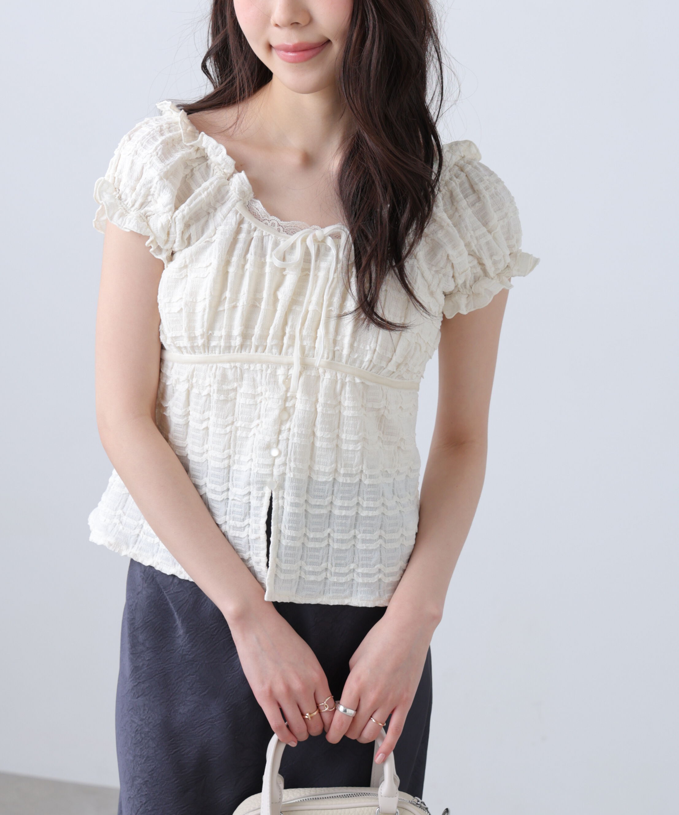  「フレンチスリーブジャガードカットソー」|Tシャツ・カットソー|