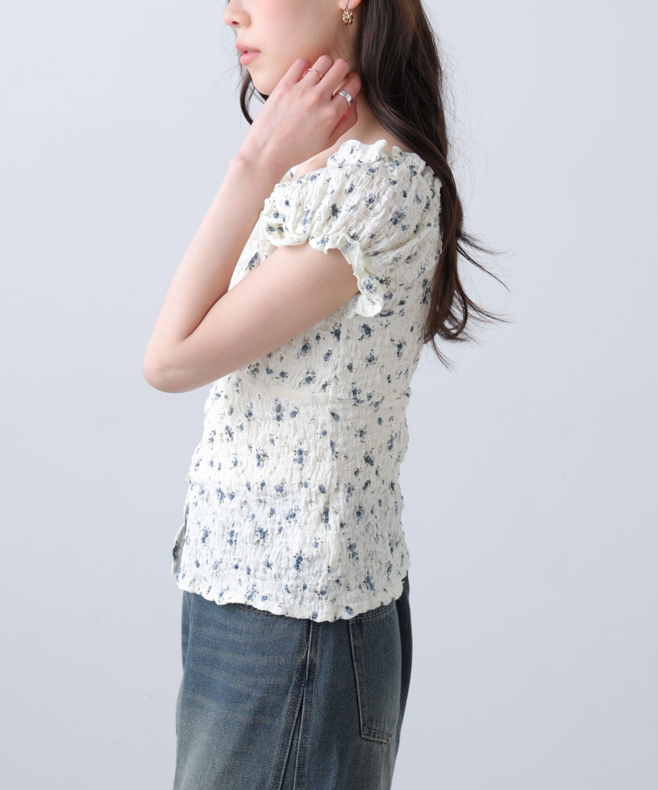  「フレンチスリーブジャガードカットソー」|Tシャツ・カットソー|