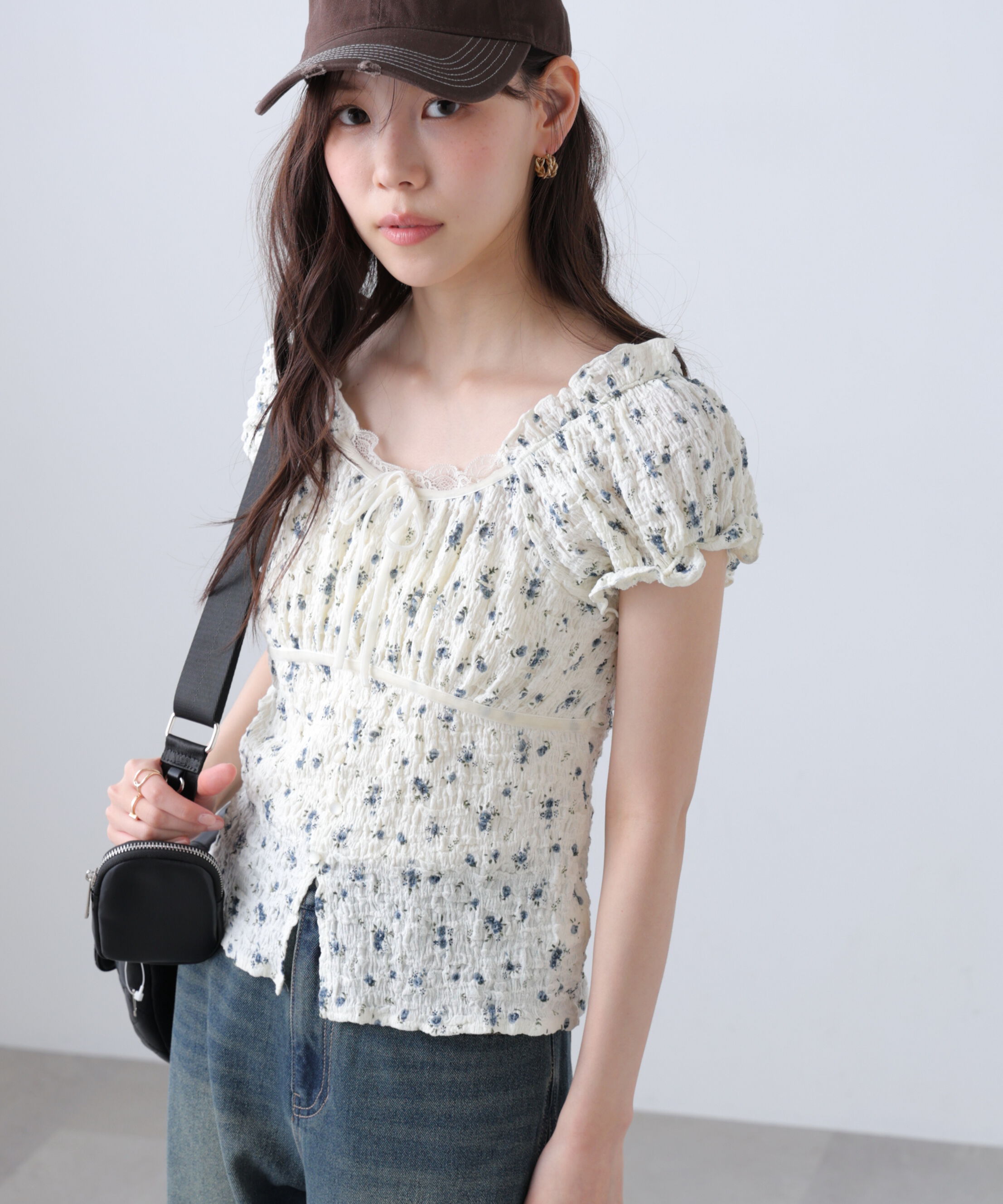  「フレンチスリーブジャガードカットソー」|Tシャツ・カットソー|