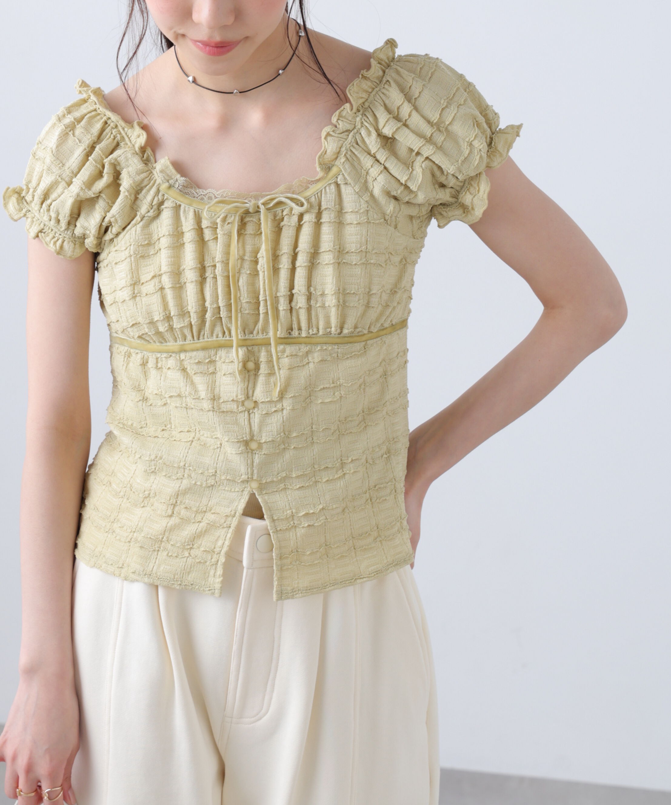  「フレンチスリーブジャガードカットソー」|Tシャツ・カットソー|