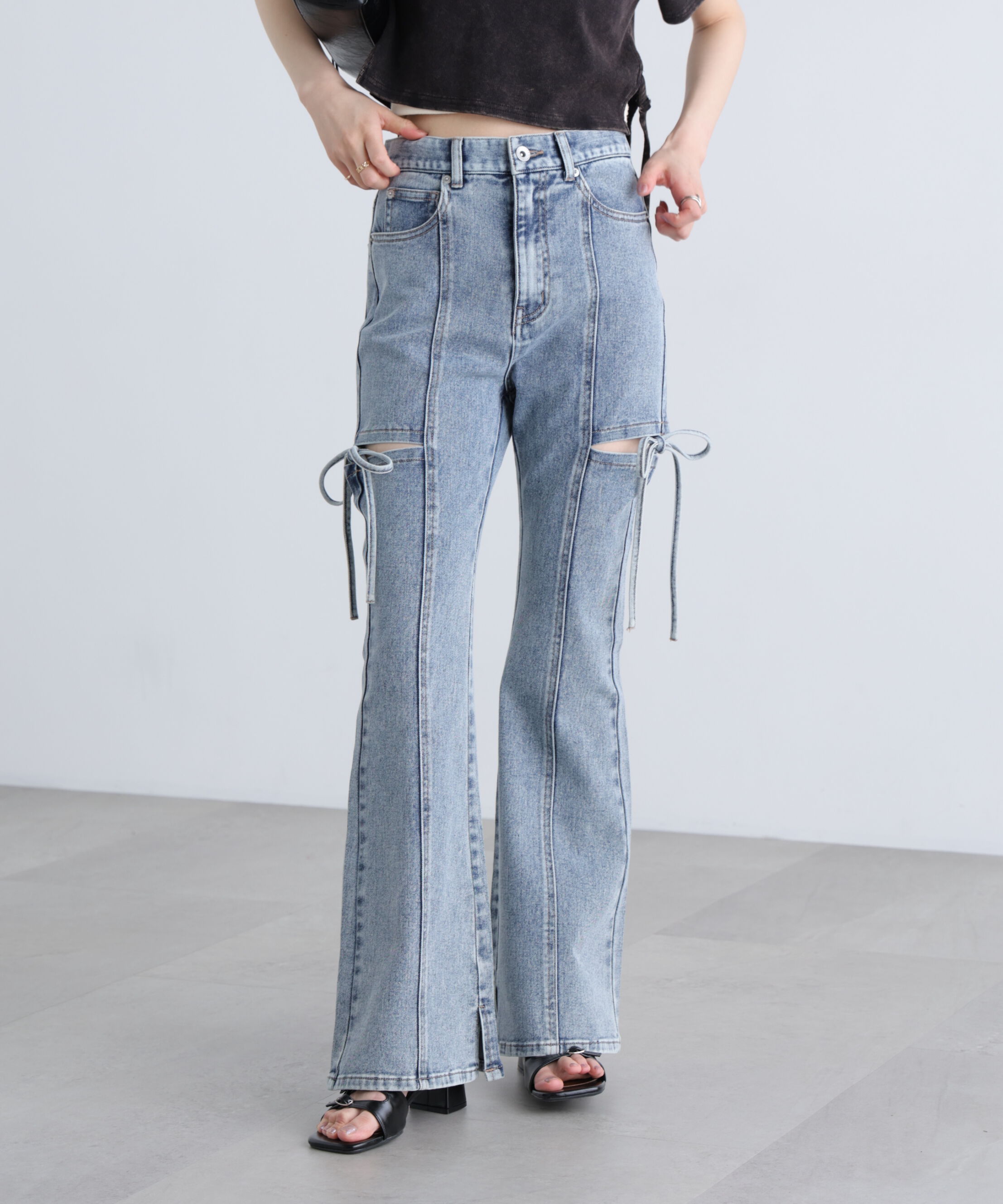  「[低身長サイズ/Sシリーズ]サイドカットフレアデニムパンツ」|その他|インディゴケ 3