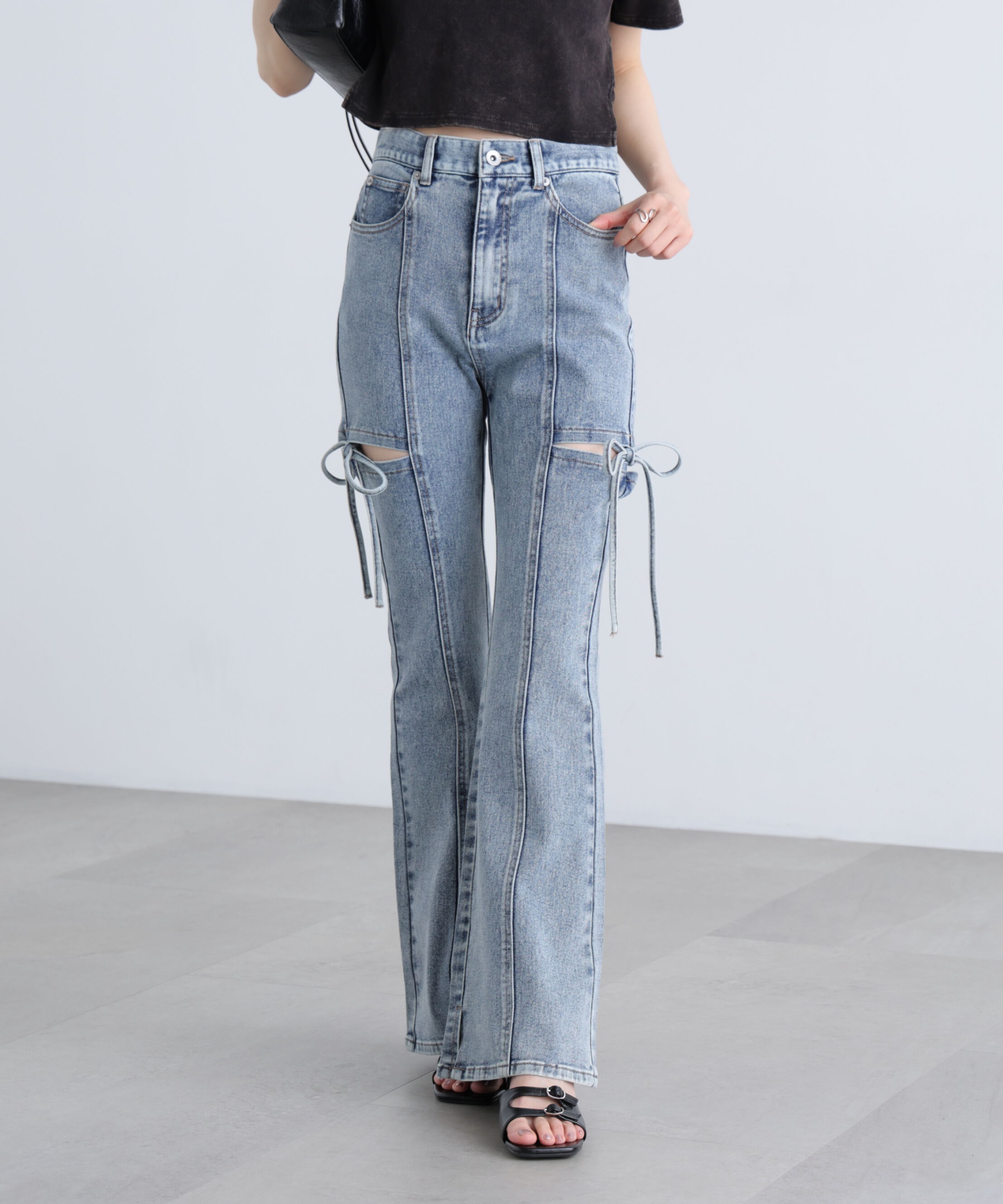  「[低身長サイズ/Sシリーズ]サイドカットフレアデニムパンツ」|その他|