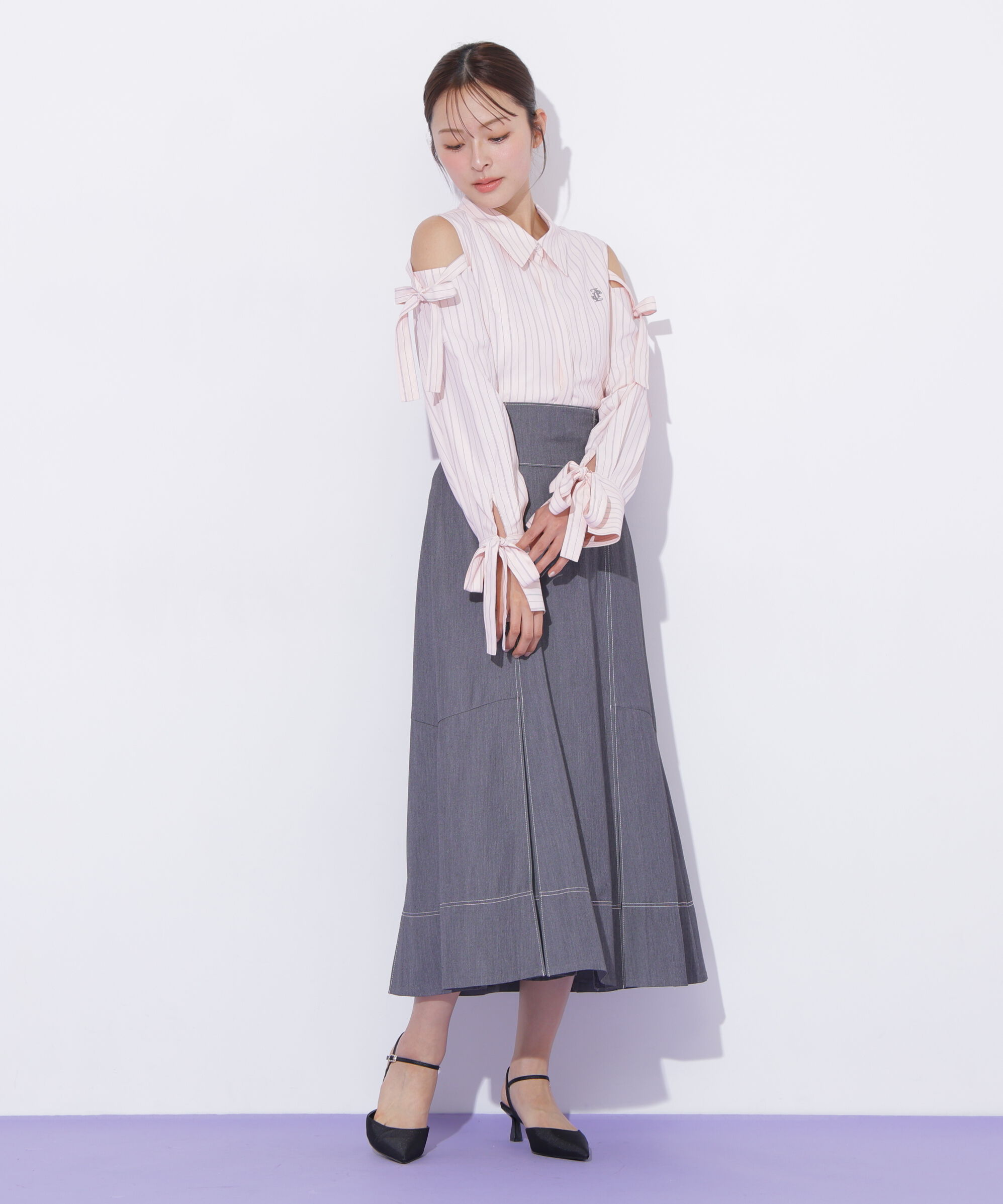  「バイカラーステッチAラインフレアスカート」|スカート|