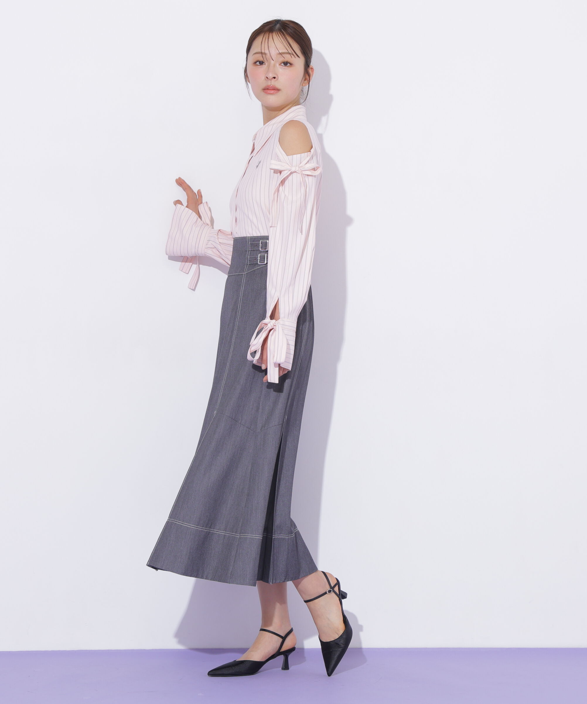  「バイカラーステッチAラインフレアスカート」|スカート|