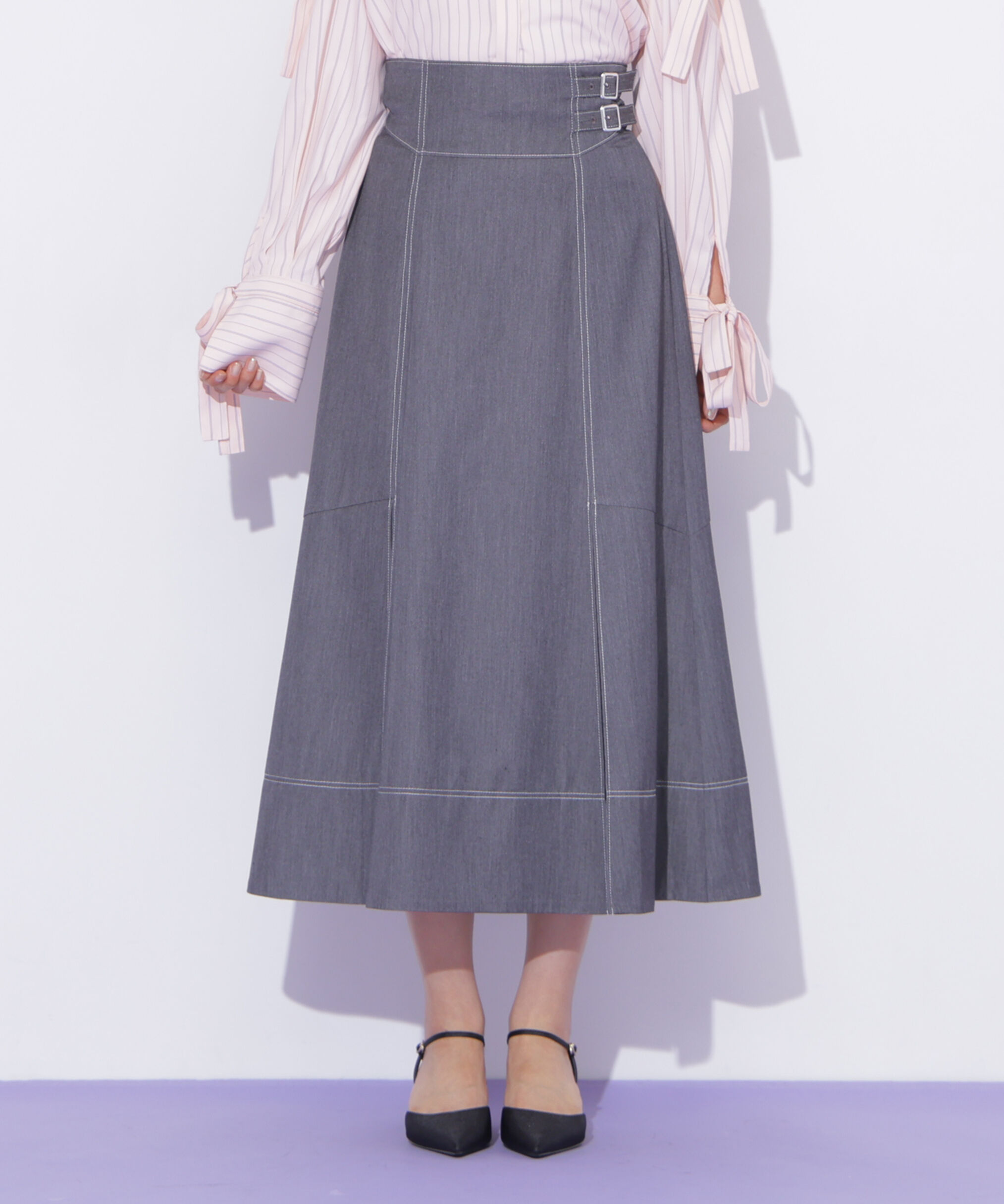  「バイカラーステッチAラインフレアスカート」|スカート|