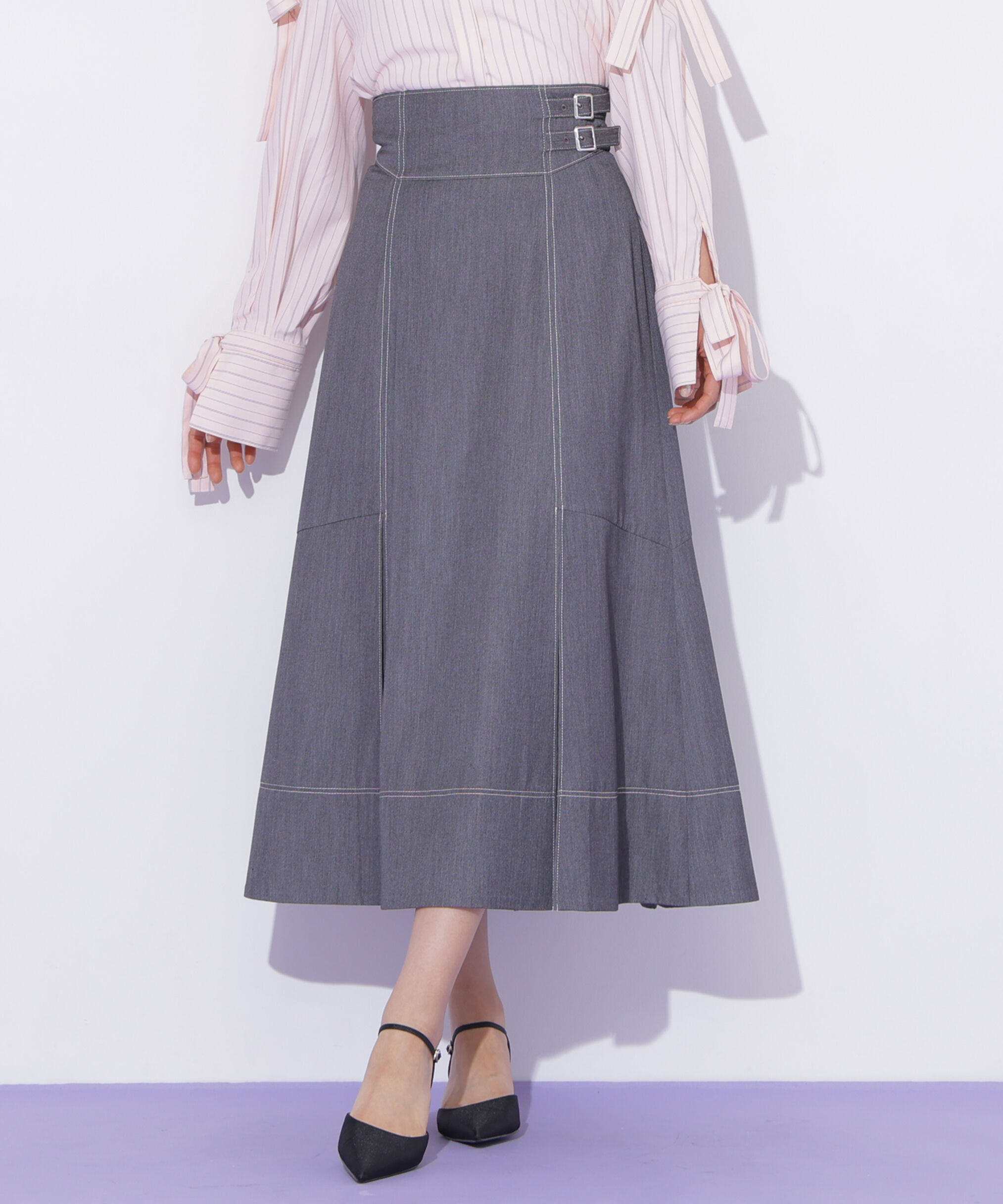  「バイカラーステッチAラインフレアスカート」|スカート|