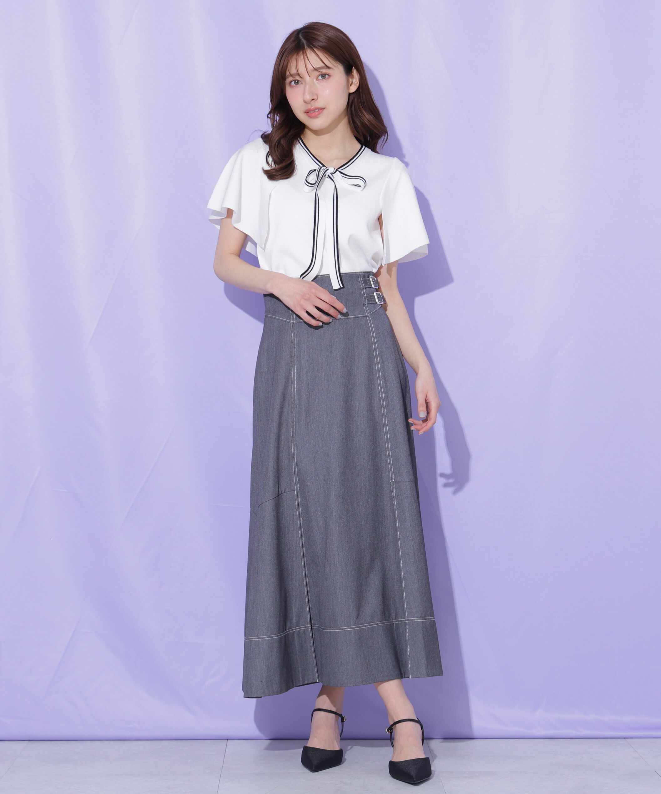  「バイカラーステッチAラインフレアスカート」|スカート|