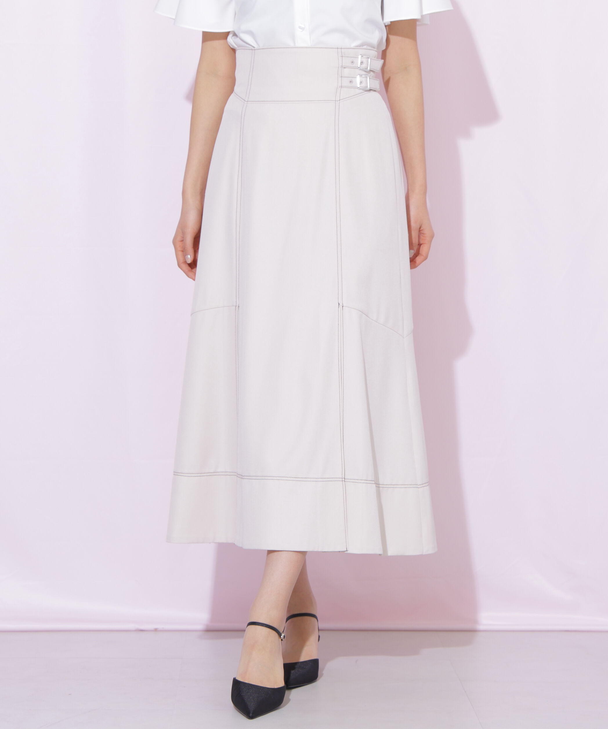  「バイカラーステッチAラインフレアスカート」|スカート|