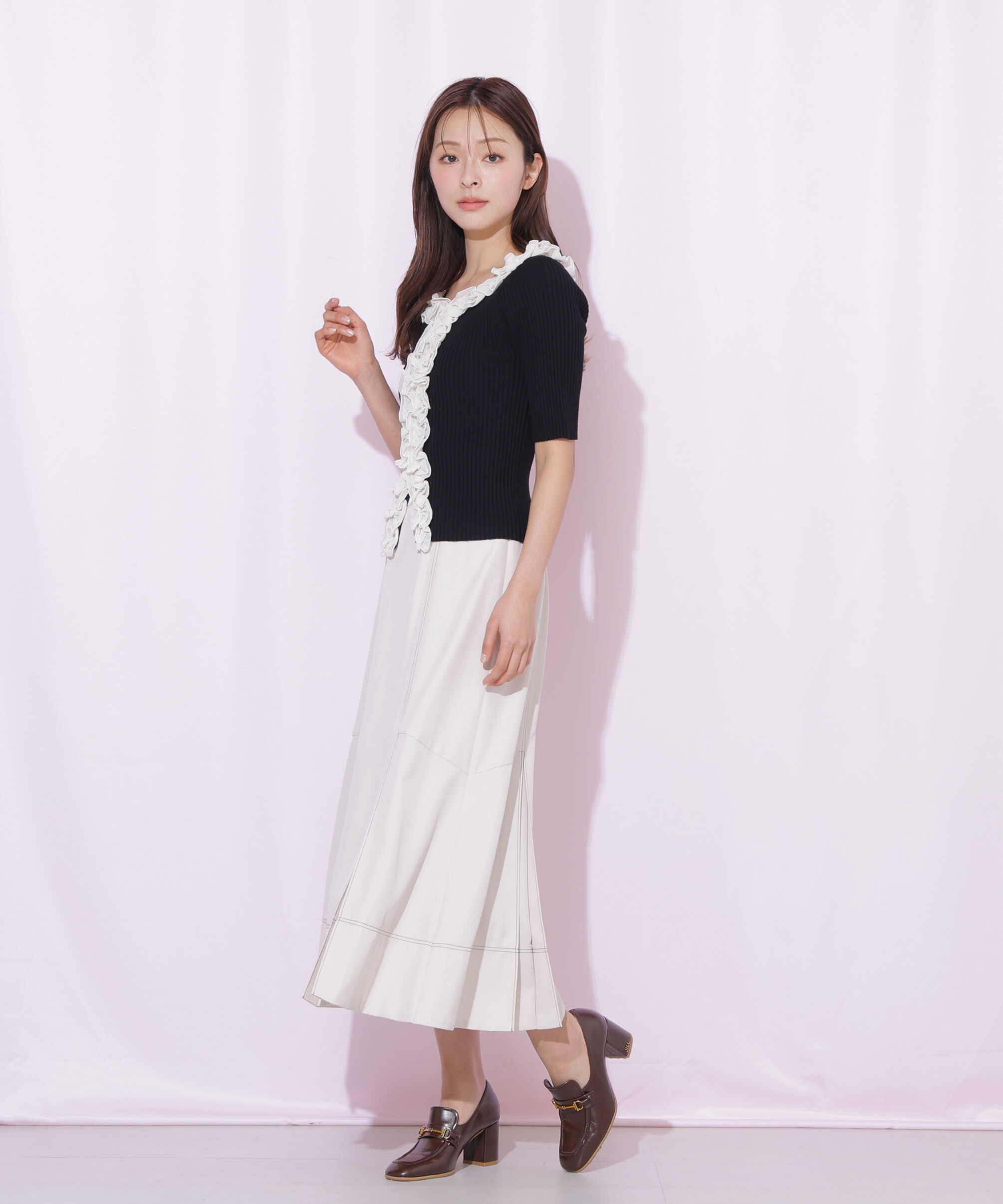  「バイカラーステッチAラインフレアスカート」|スカート|