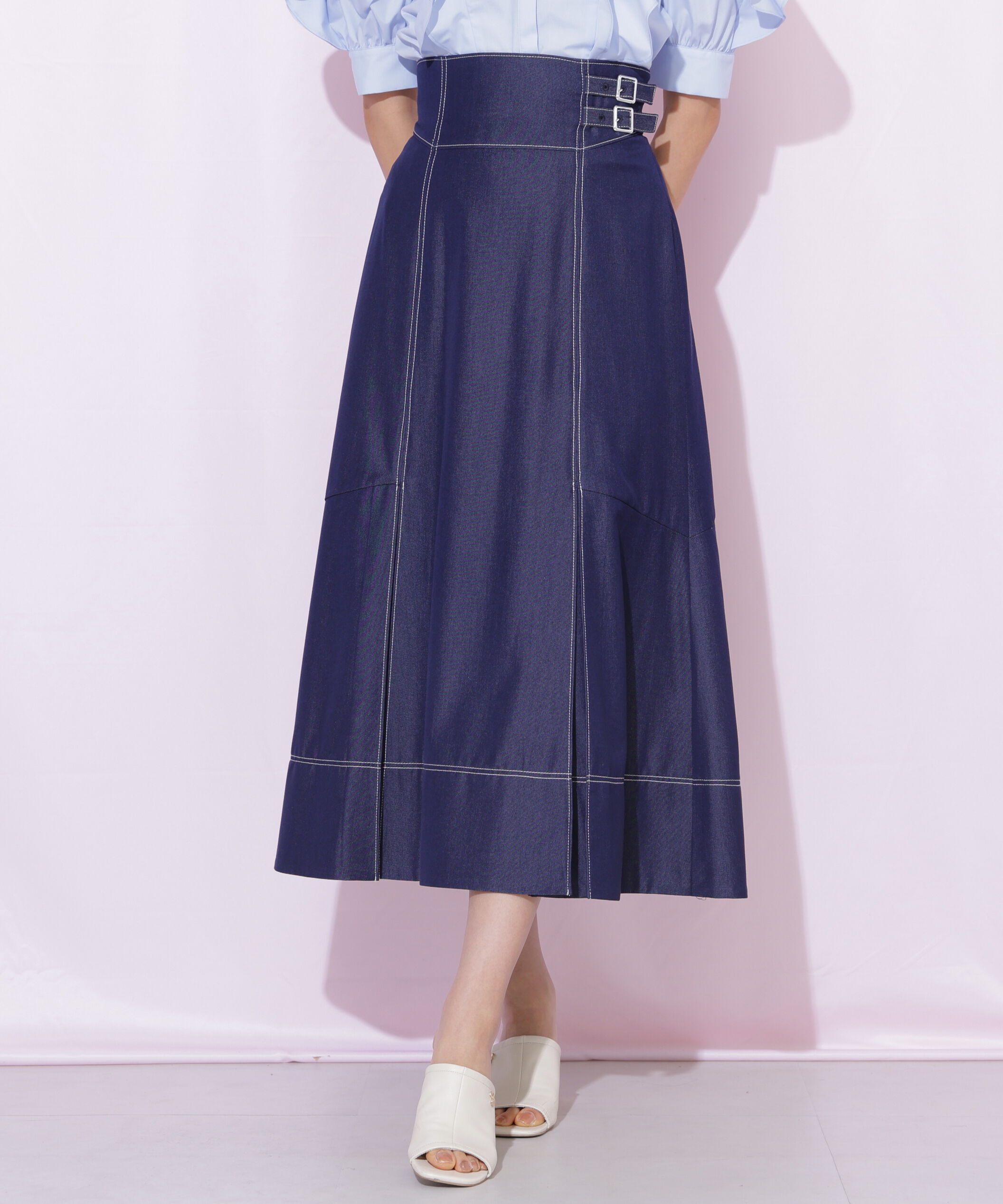  「バイカラーステッチAラインフレアスカート」|スカート|