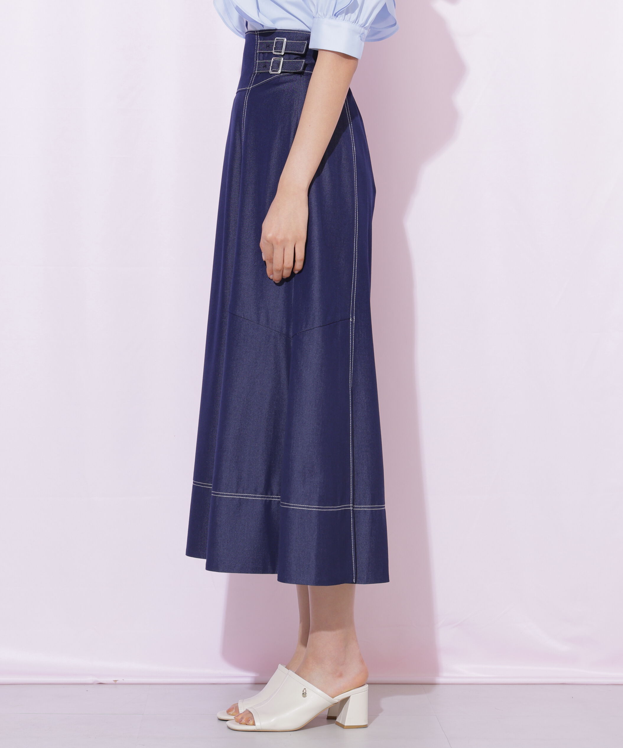  「バイカラーステッチAラインフレアスカート」|スカート|