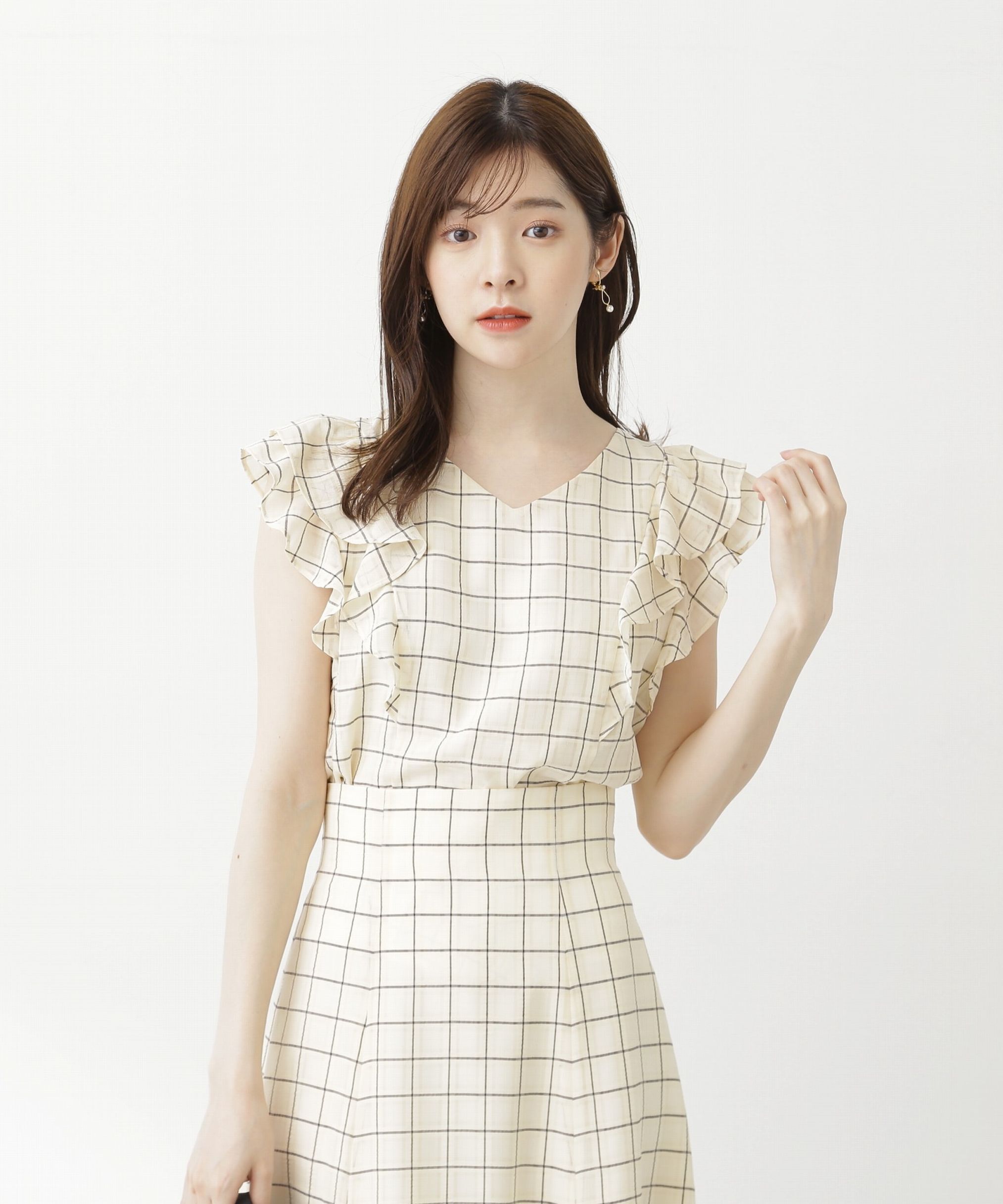 PROPORTION BODY DRESSING「ﾓﾉﾄｰﾝｼｱｰﾁｪｯｸﾗｯﾌﾙﾌﾞﾗｳｽ WEB限定ｶﾗｰ:ﾌﾞﾗｯｸ&times;」|シャツ・ブラウス|