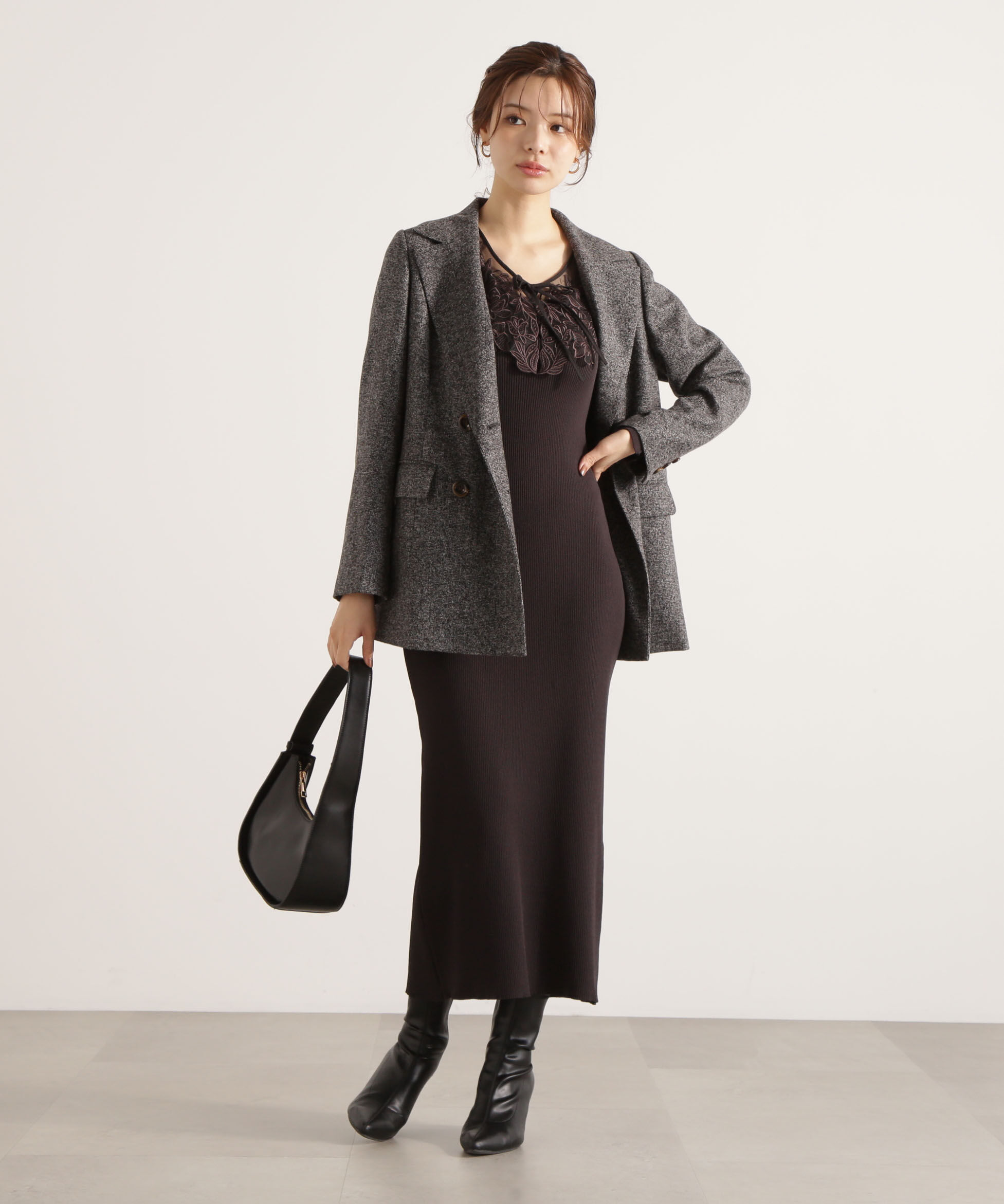 PROPORTION BODY DRESSING「ケープ風レース付きニットワンピース 25AW」|ワンピース|