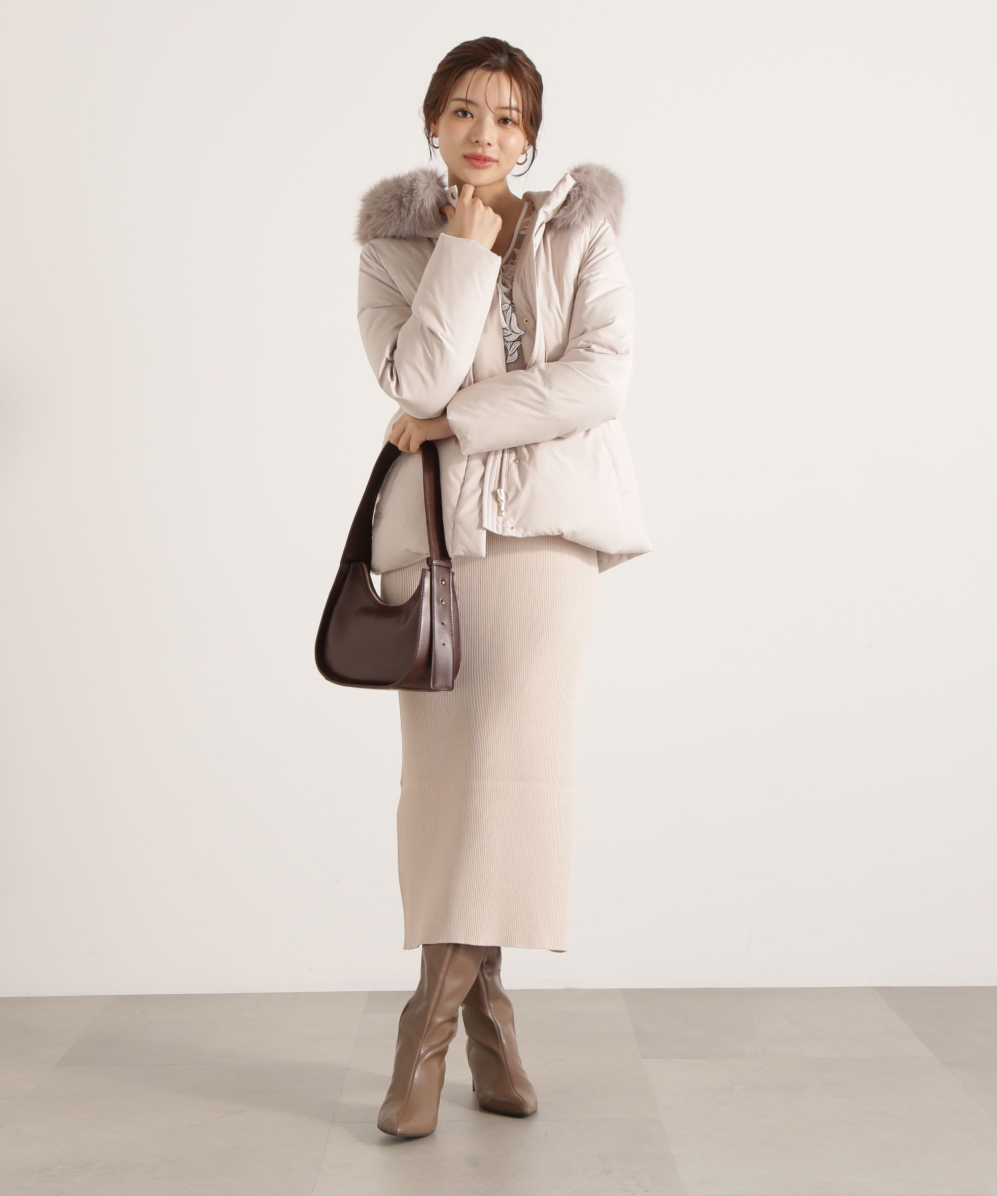 PROPORTION BODY DRESSING「ケープ風レース付きニットワンピース 25AW」|ワンピース|