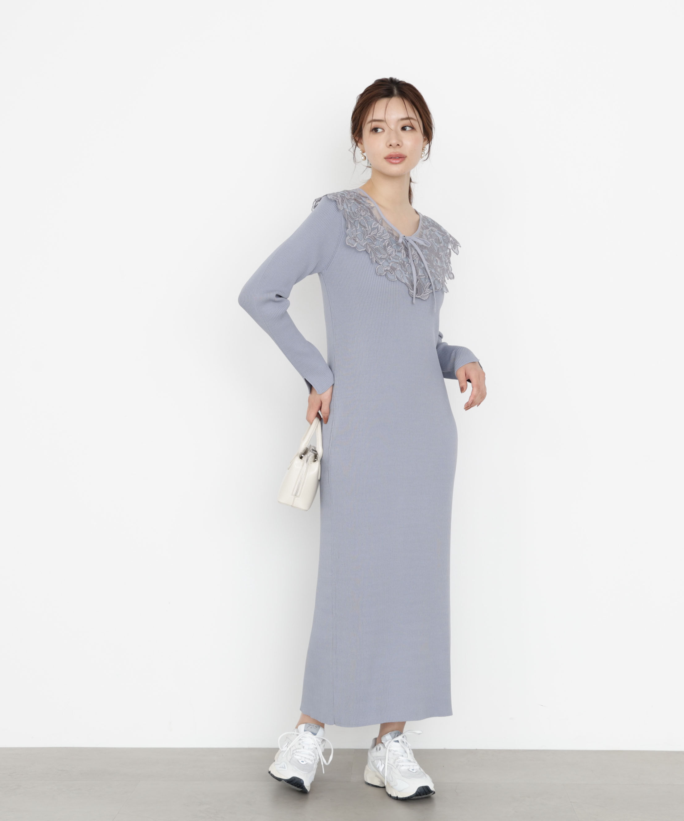 PROPORTION BODY DRESSING「ケープ風レース付きニットワンピース 25AW」|ワンピース|