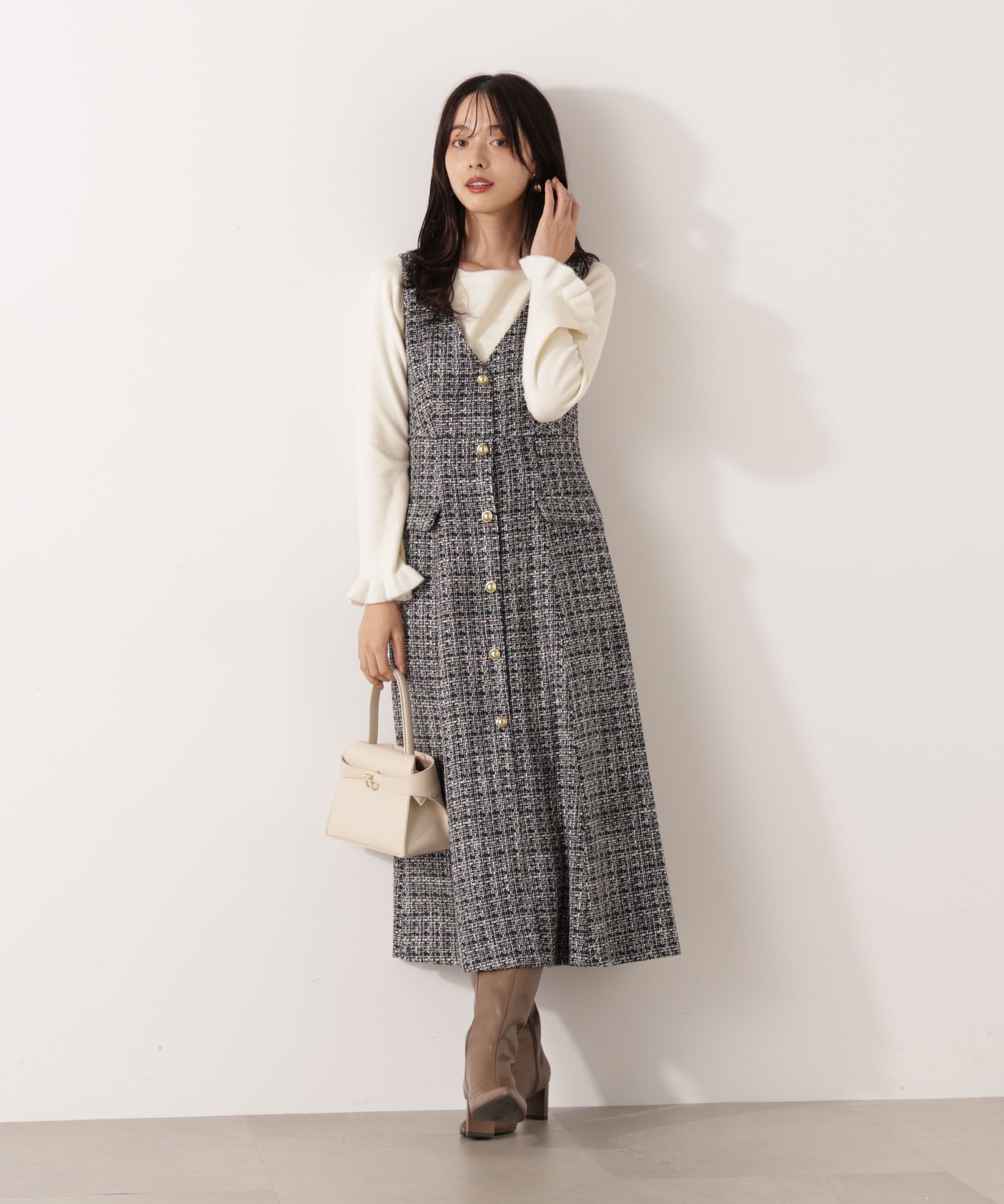 PROPORTION BODY DRESSING「ミックスツイードロングジャンスカ  25AW」|ワンピース|
