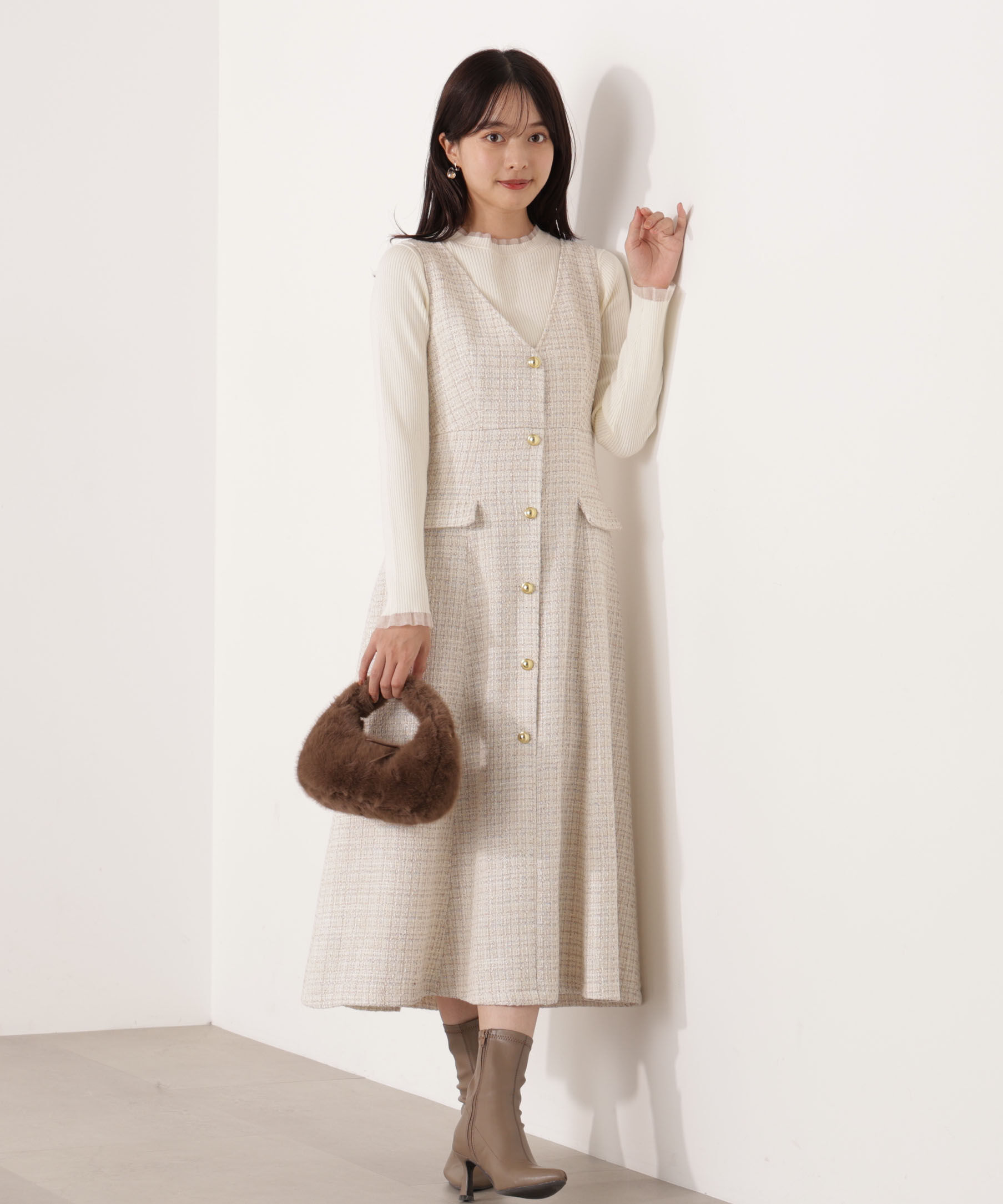 PROPORTION BODY DRESSING「ミックスツイードロングジャンスカ  25AW」|ワンピース|