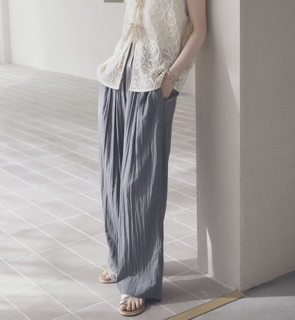 Doux archives「ワイドウエストギャザーパンツ」|チノ|GRAY