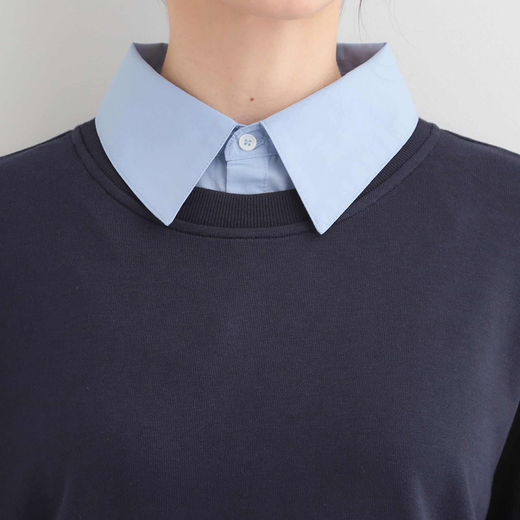 SHOO･LA･RUE「【洗濯機可】1枚でサマ見え シャツレイヤード風 スウェット」|パーカー|