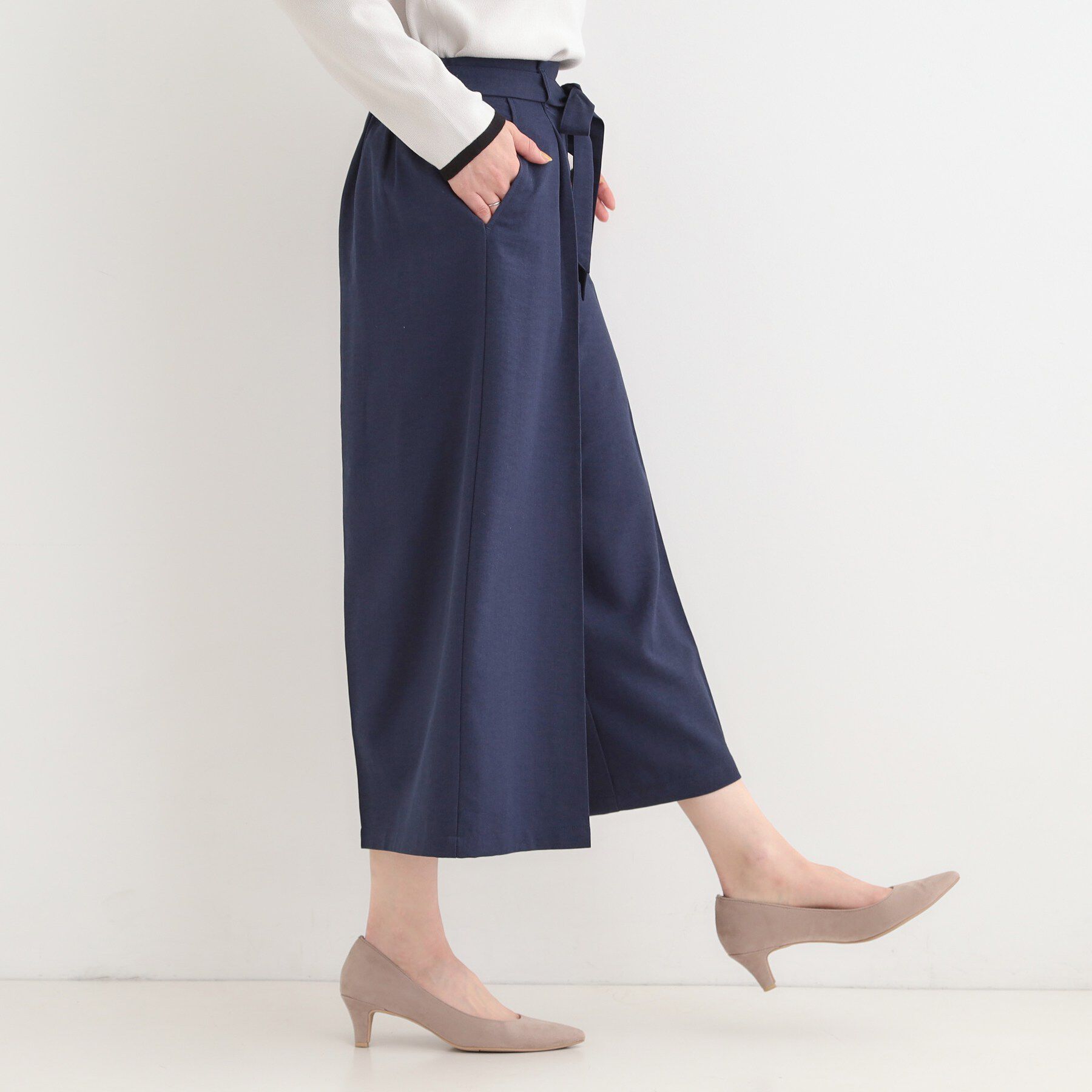 SHOO･LA･RUE「【洗濯機可/S-LL】ハイウエストで美脚見え リボンクロップドワイドパンツ」|その他|