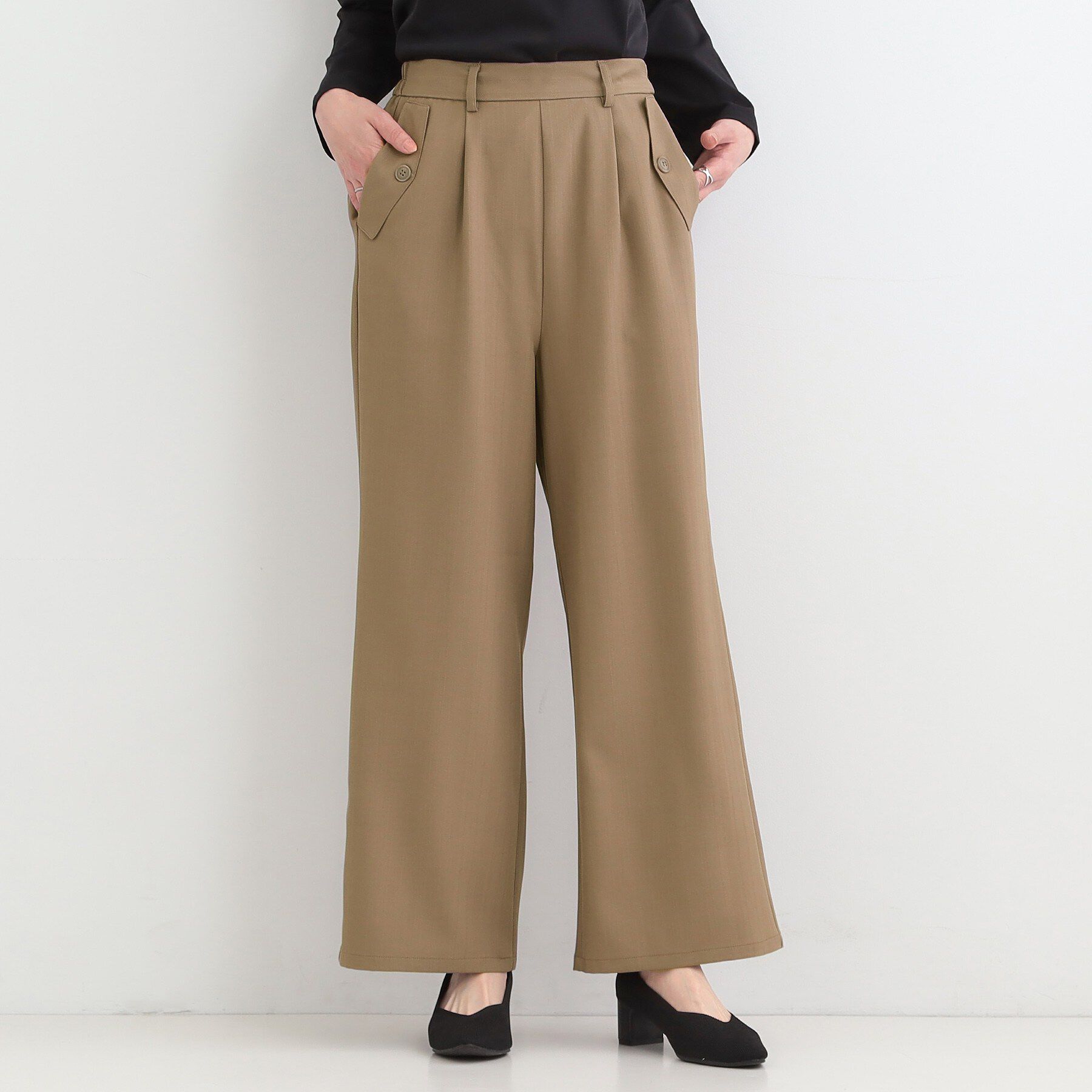 SHOO･LA･RUE「【洗濯機可/S-LL】フラップポケットがアクセント ヘリンボーンワイドパンツ」|その他|