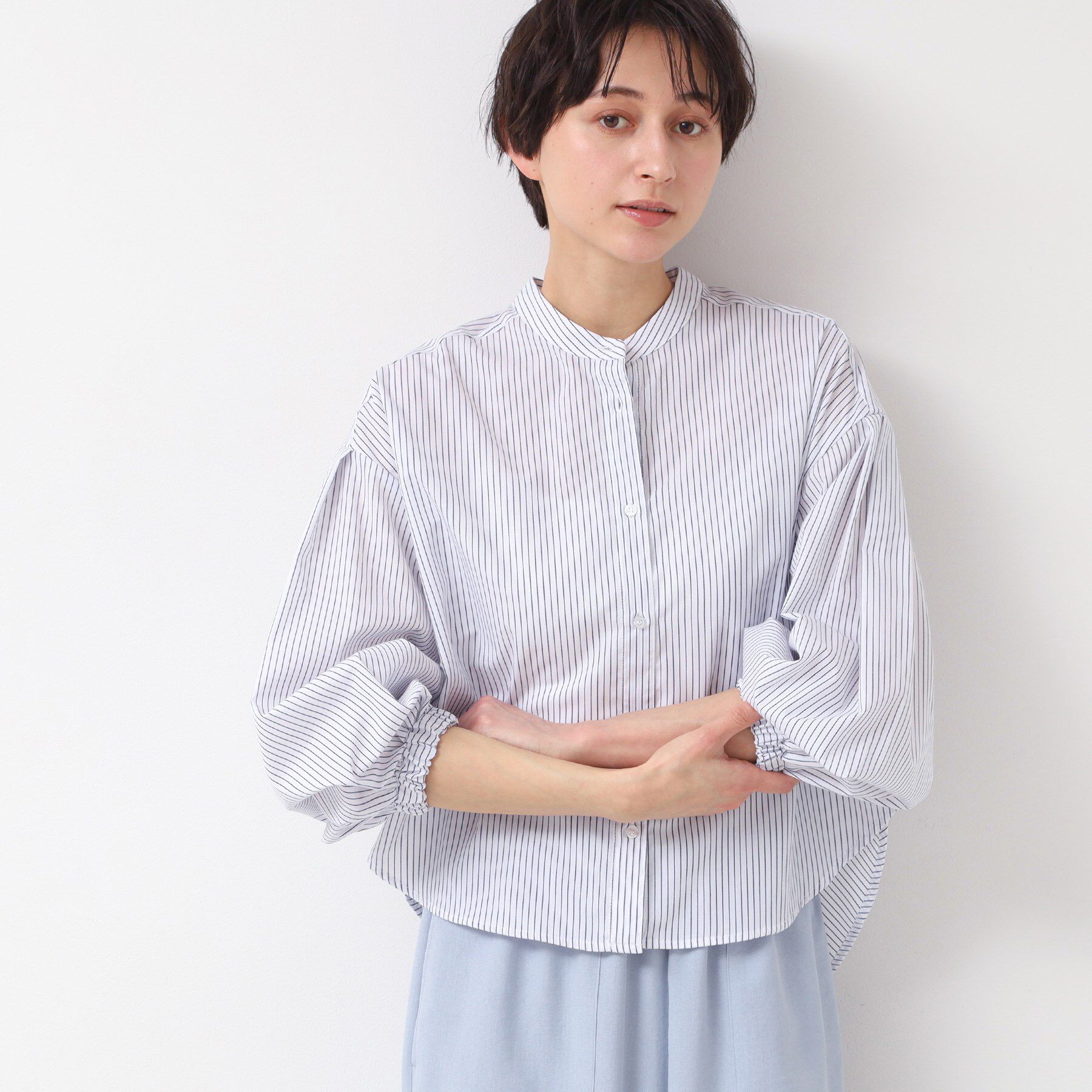 Dessin「【洗える・4サイズ展開】バンドカラーシャツ（XS～L）」|シャツ・ブラウス|ホワイト(301)