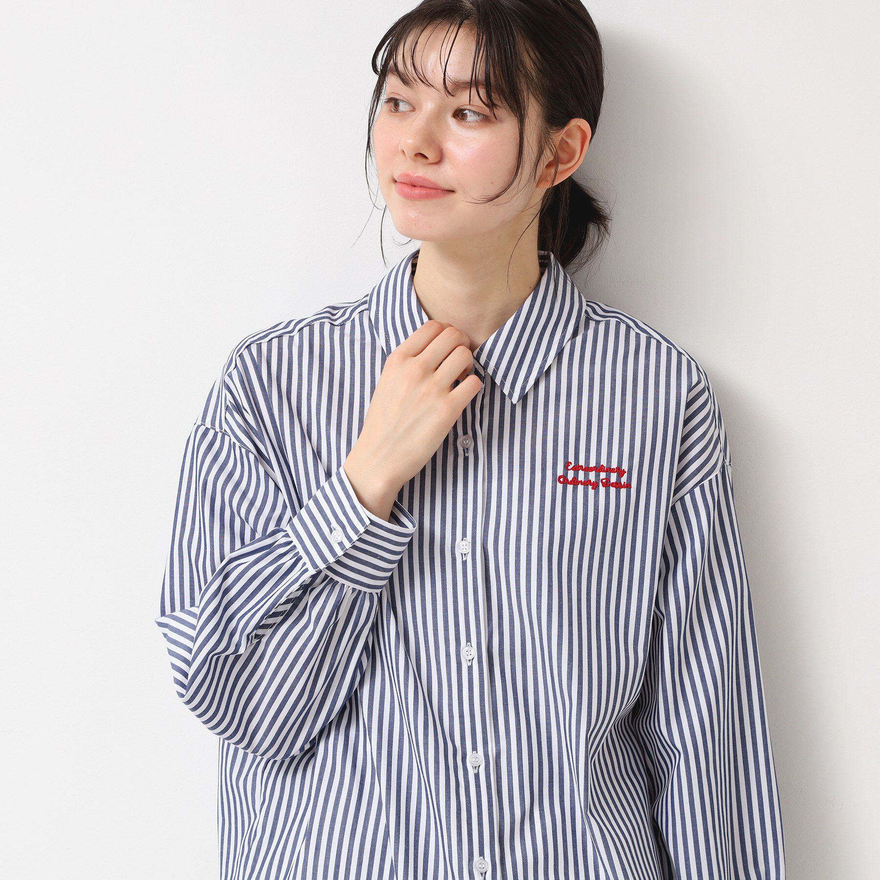 Dessin「【洗える】ロゴ刺繍入りストライプオーバーシャツ」|シャツ・ブラウス|